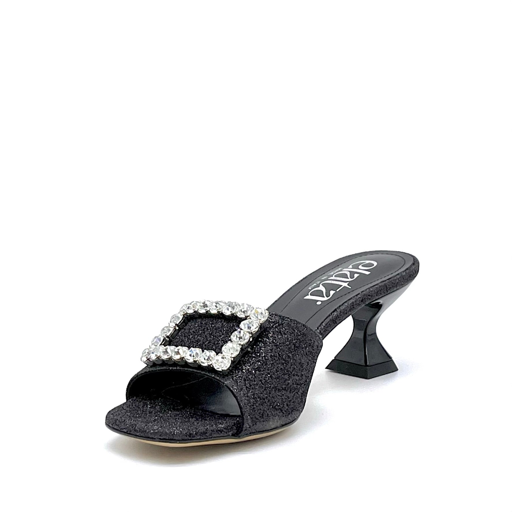 Black glitter fabric mule with jewel buckle – Cod. 14127