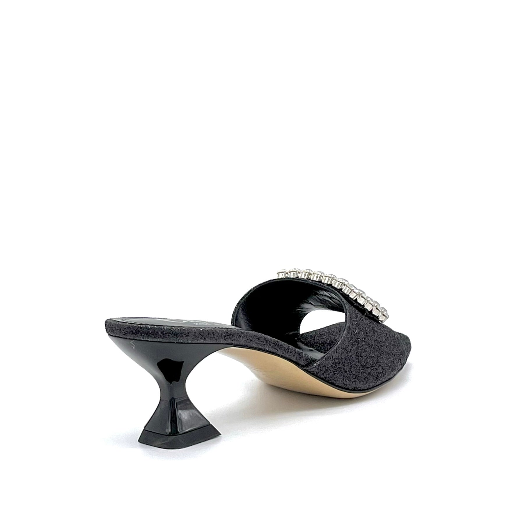 Black glitter fabric mule with jewel buckle – Cod. 14127