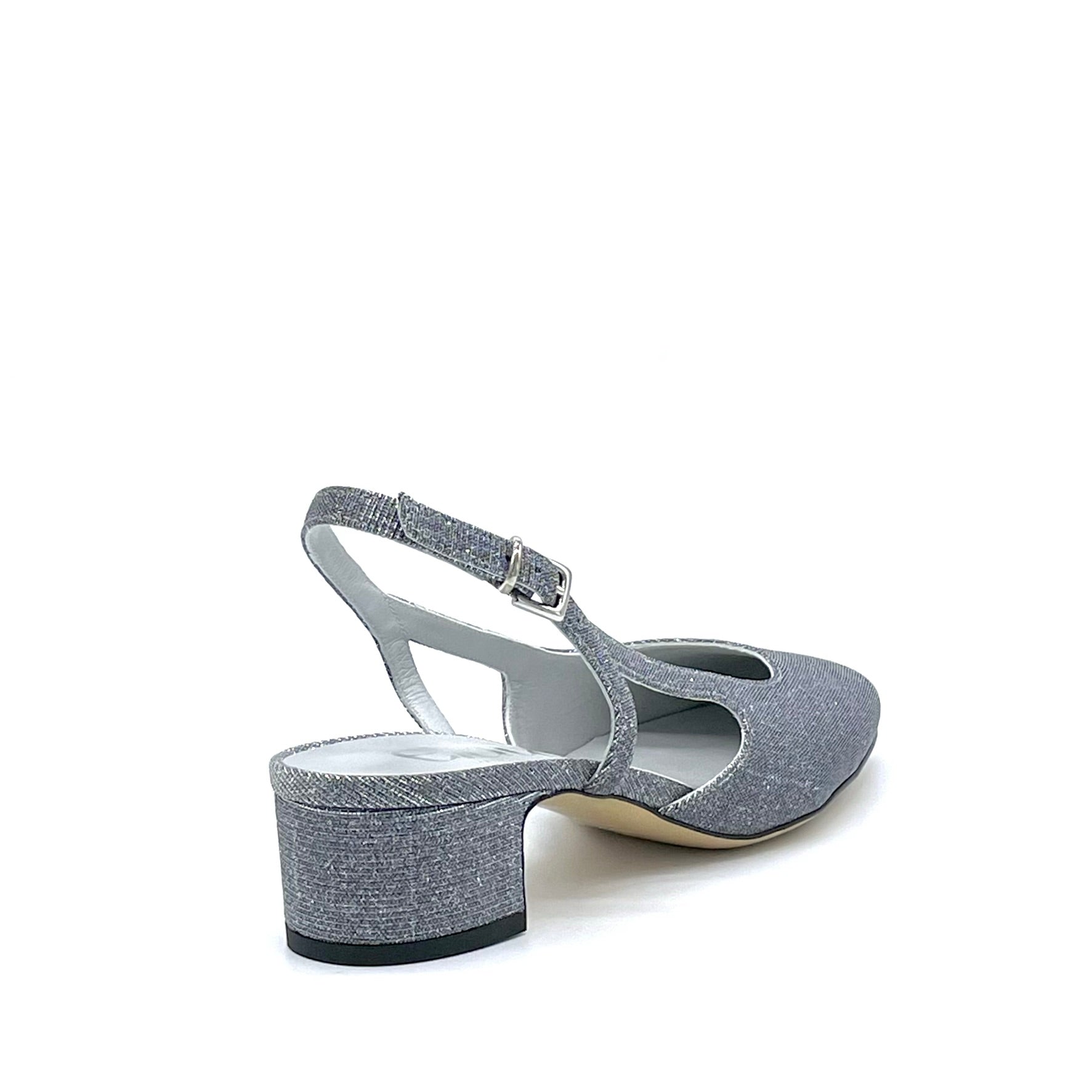 Dark silver laminate fabric slingback – Cod. 14170