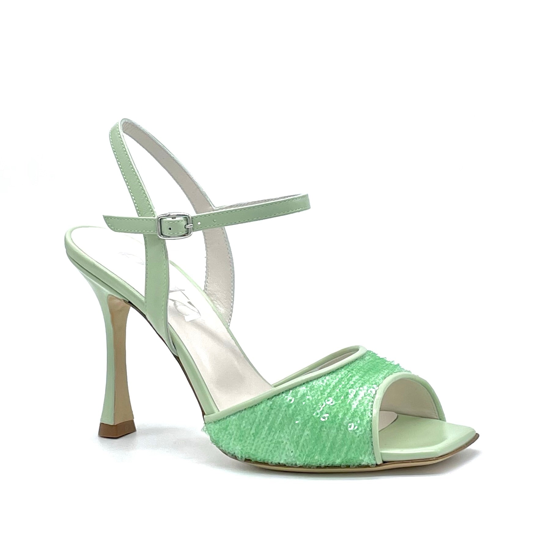 Sandalo in pelle e paillettes verdi – Cod. 14102