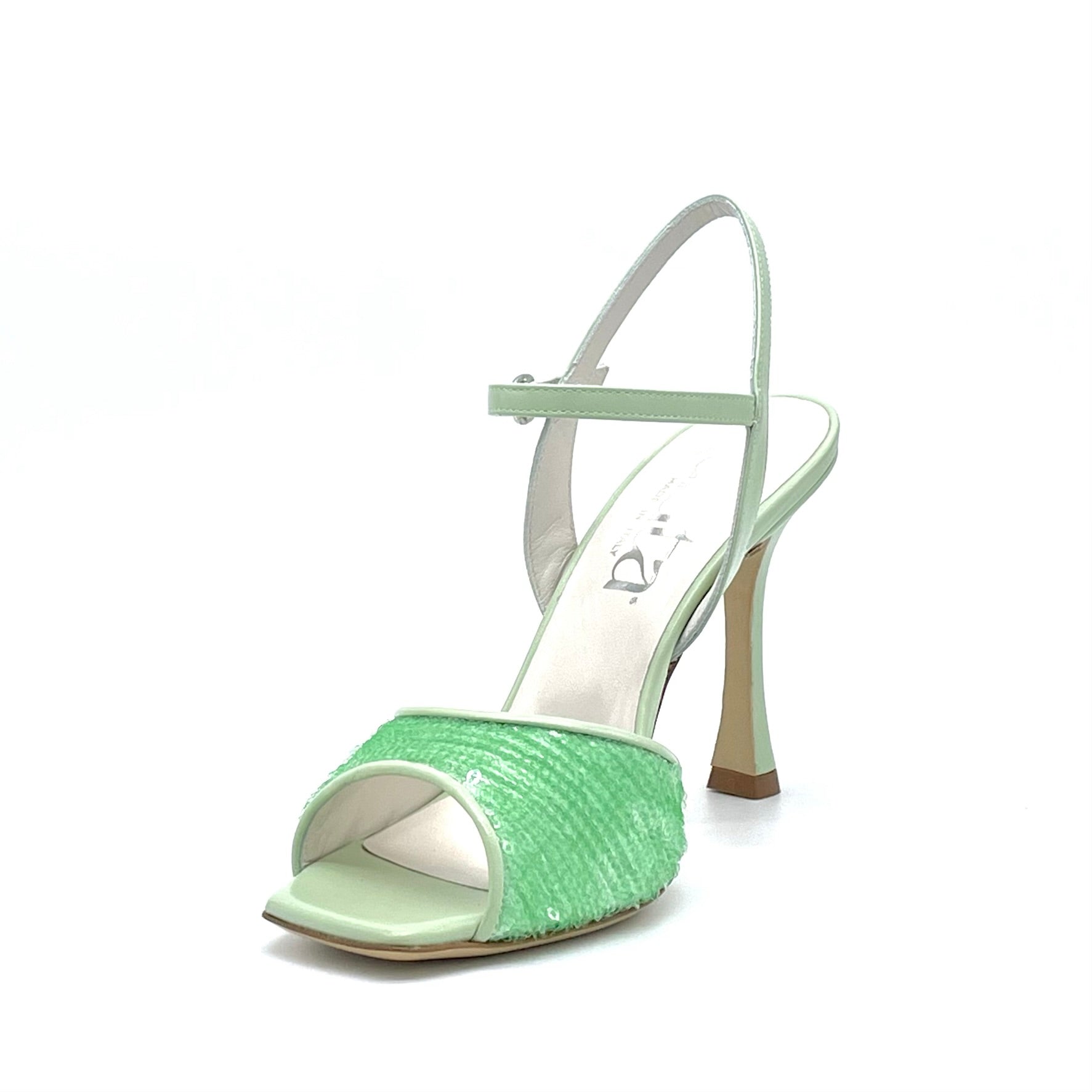 Green leather and pailletes sandal – Cod. 14102