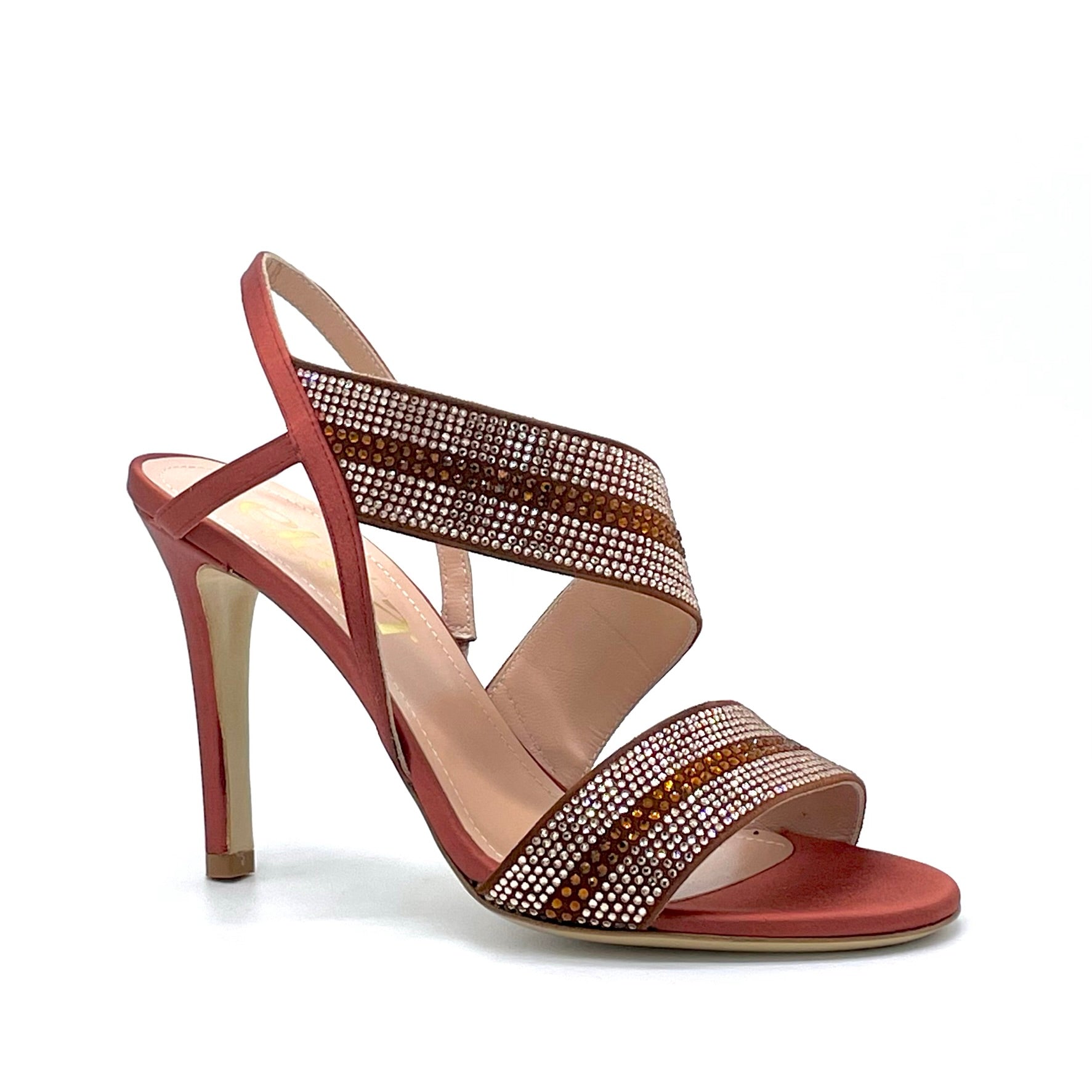 Sandalo in raso di seta bronzo con applicazione di strass – Cod. 14112-1