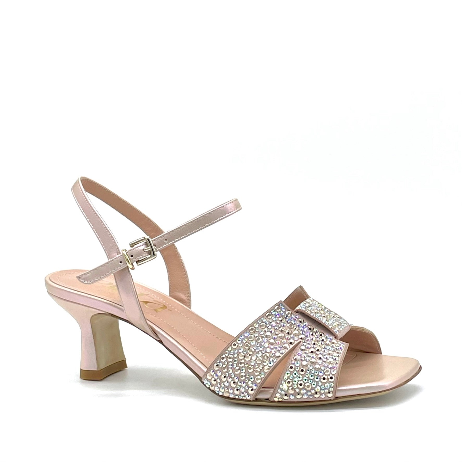 Sandalo in pelle cangiante rosa e applicazione di strass – Cod. 14123