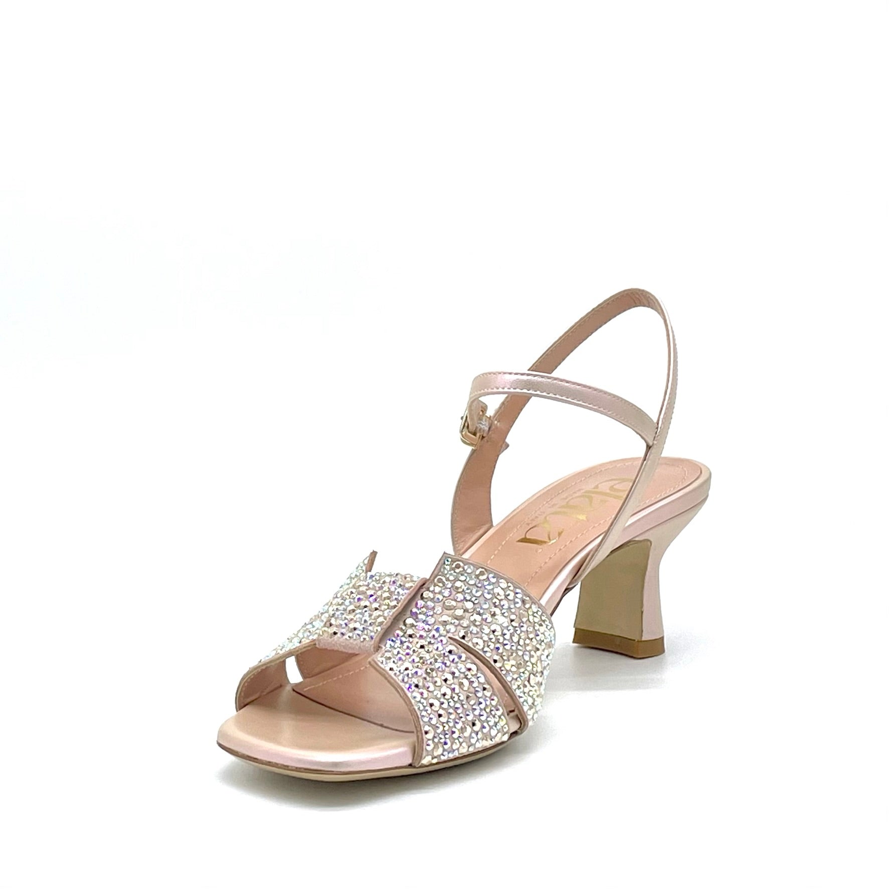 Sandalo in pelle cangiante rosa e applicazione di strass – Cod. 14123