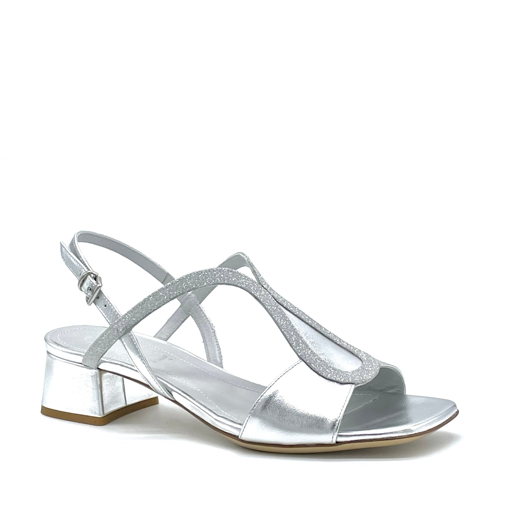 Silver glitter fabric and leather sandal – Cod. 14129