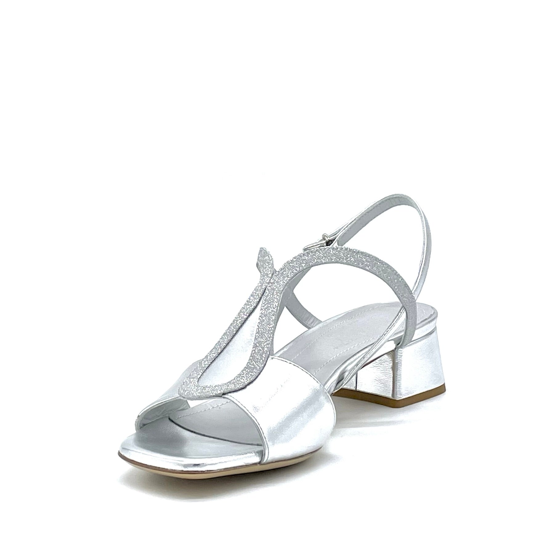 Silver glitter fabric and leather sandal – Cod. 14129