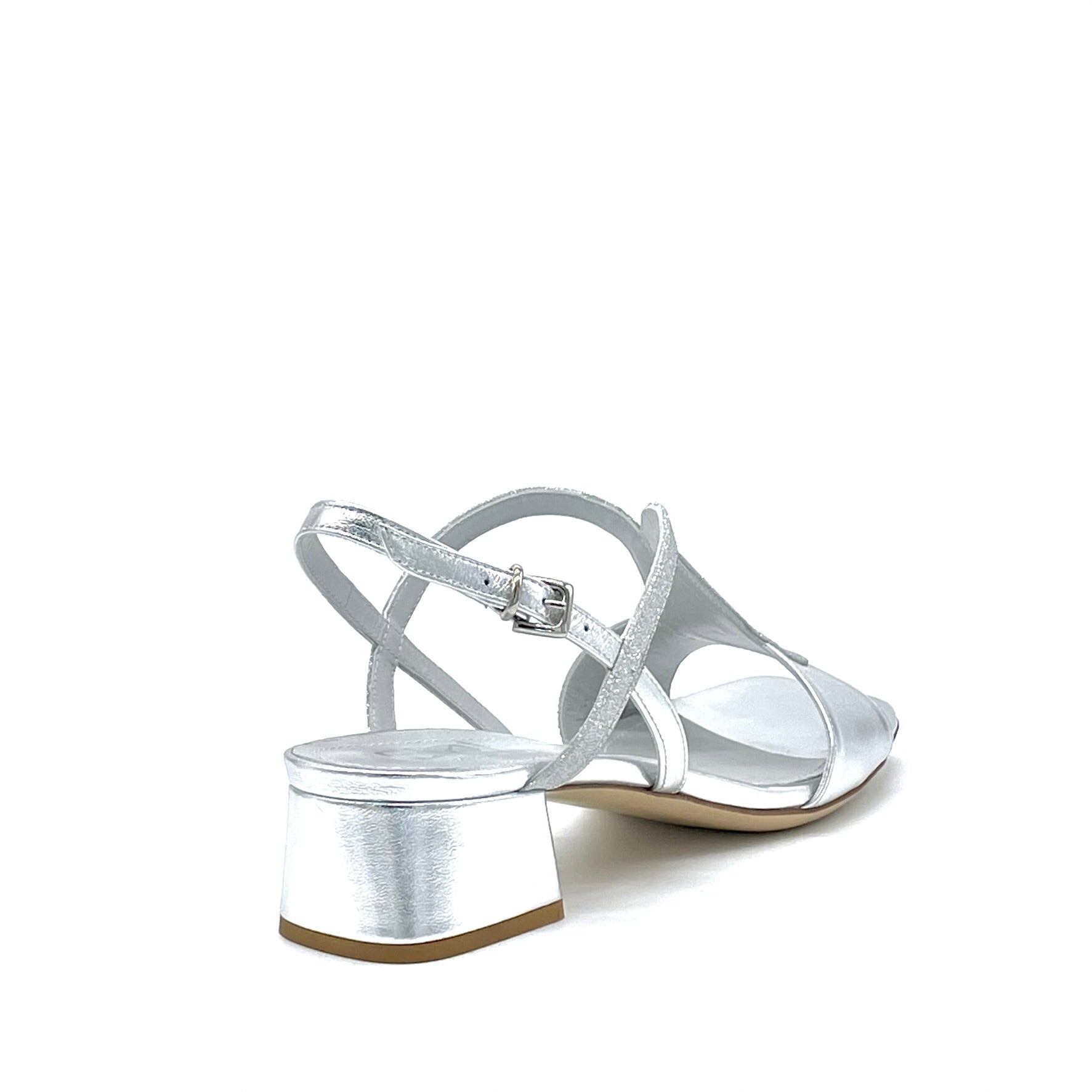 Sandalo in pelle e tessuto glitter argento – Cod. 14129