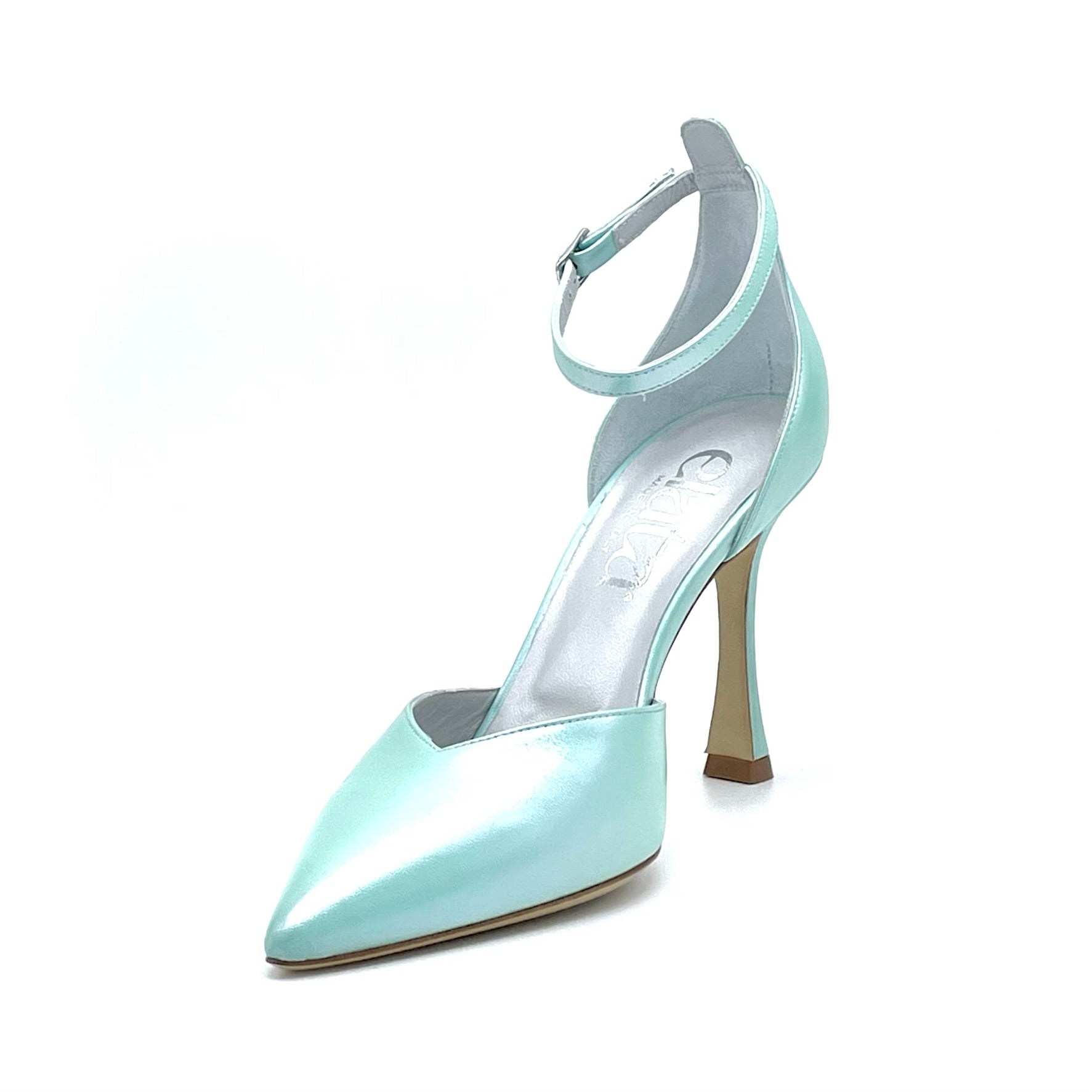 Iridescent mint colored leather D’orsay with ankle strap  – Cod. 14133