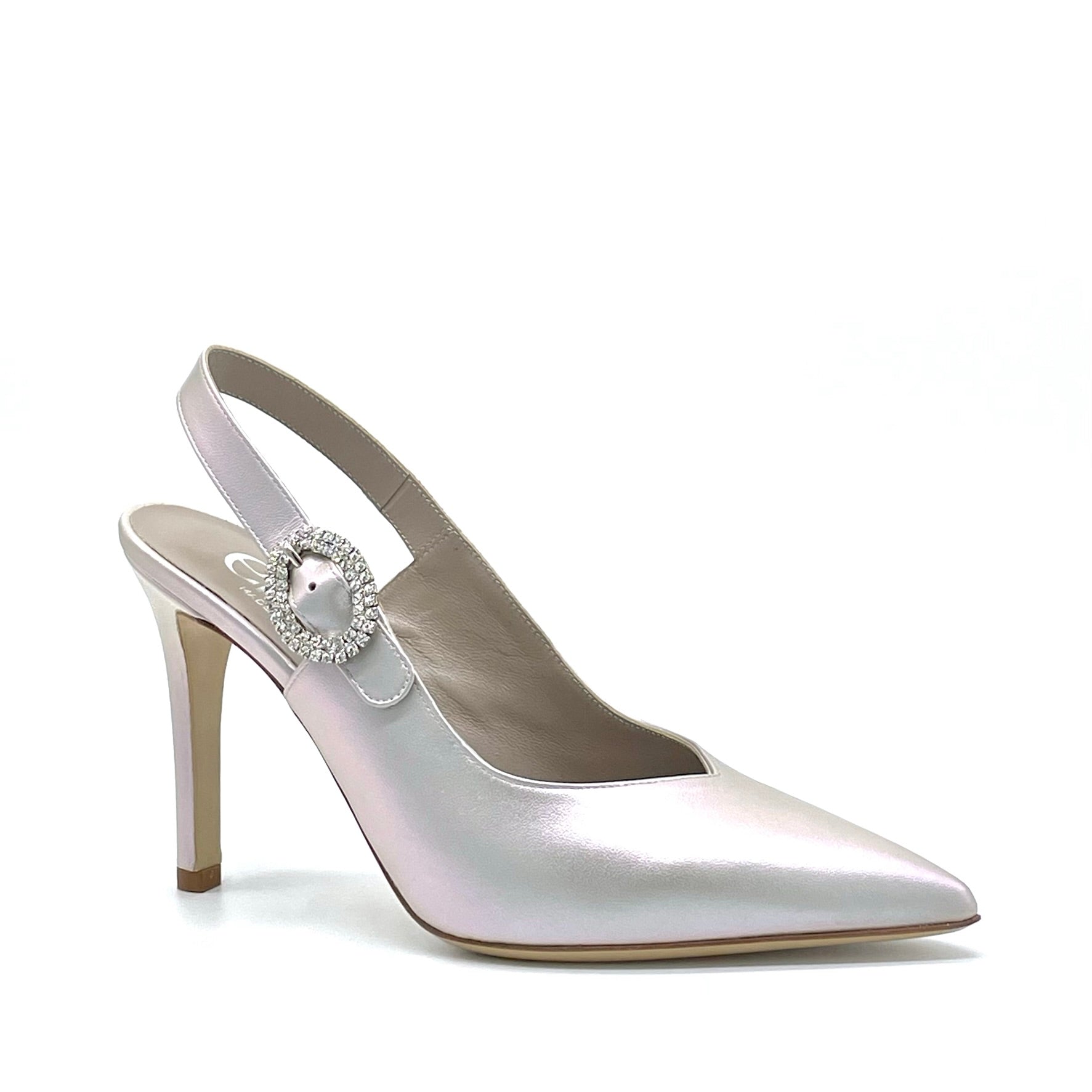 Slingback in pelle cangiante ostrica con fibbia gioiello – Cod. 14134