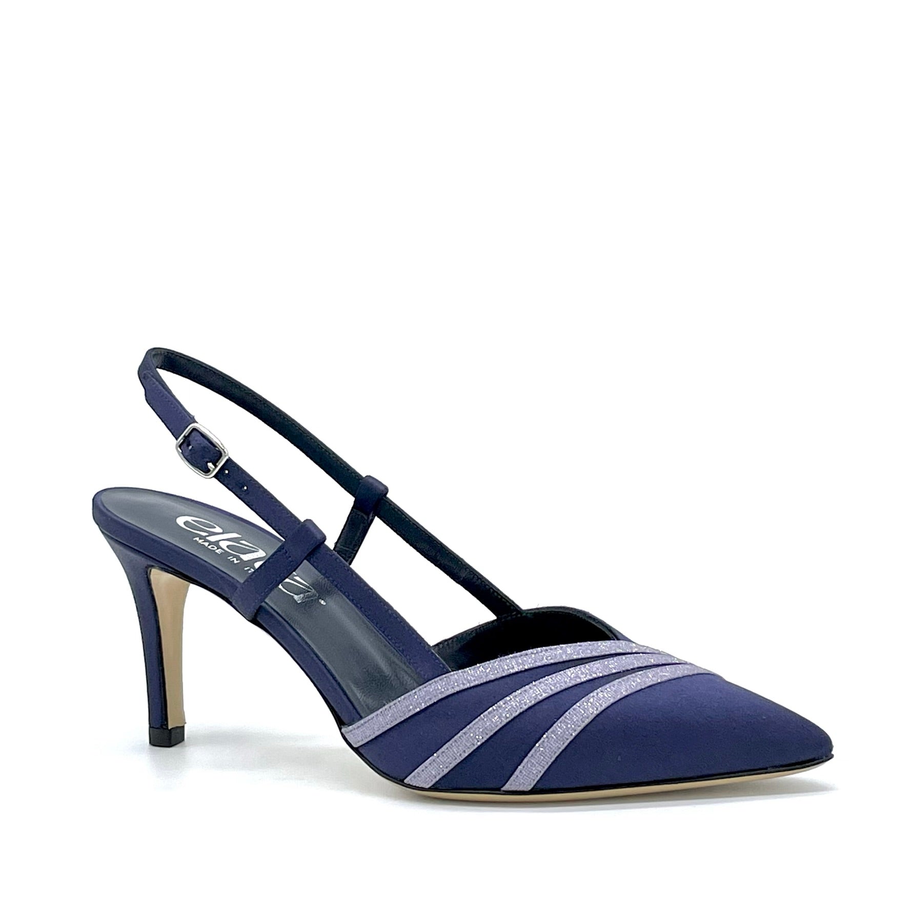 Blue silk slingback with wisteria glitter fabric insert – Cod. 14143