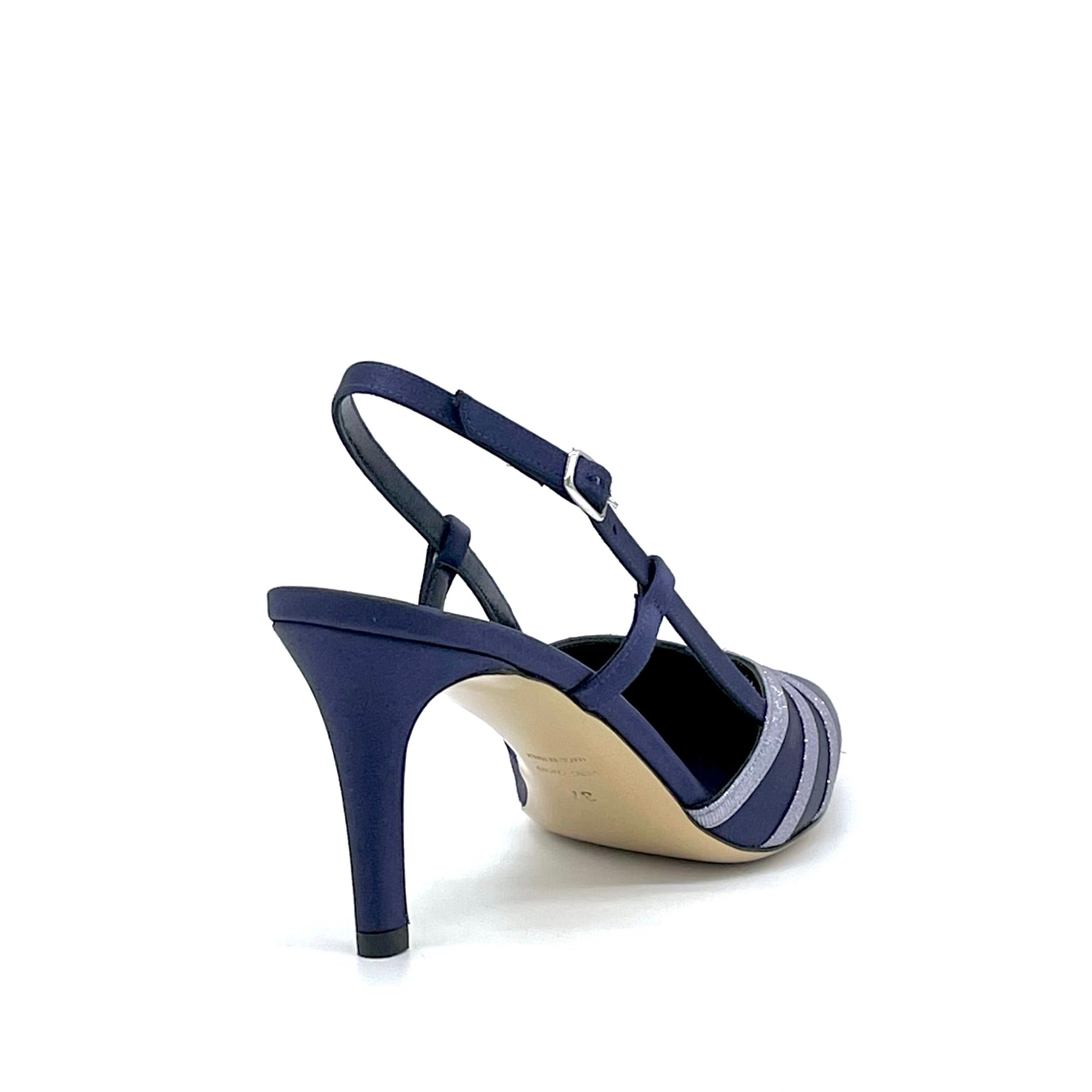 Slingback in raso di seta blu e inserti glitter glicine – Cod. 14143