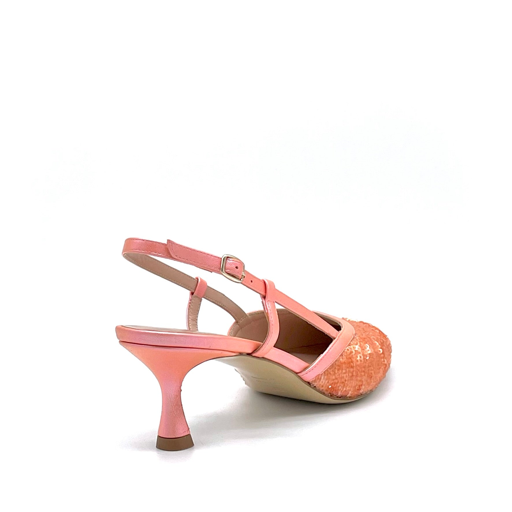 Orange iridescent leather and paillettes fabric slingback – Cod. 14146