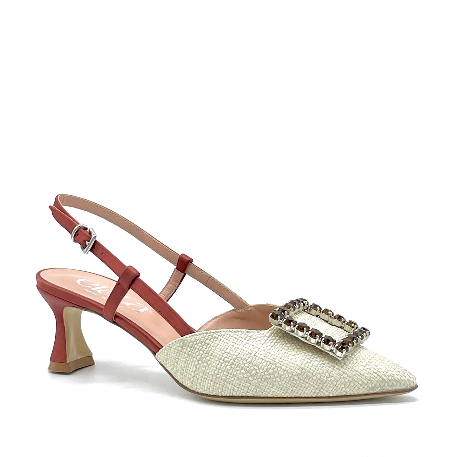 Beige raffia and bronze silk slingback with jewel buckle – Cod. 14149-1