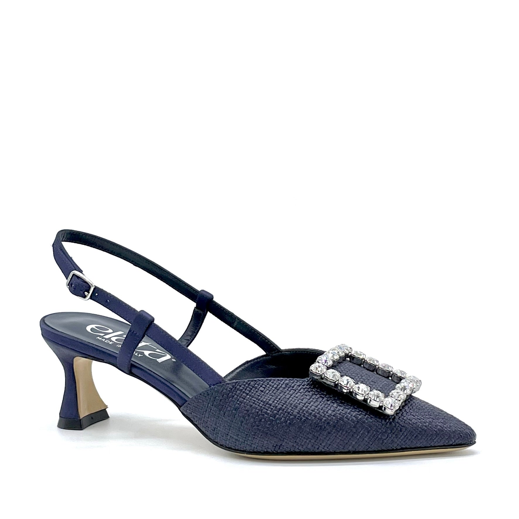 Blue raffia and silk slingback with jewel buckle – Cod. 14149-2