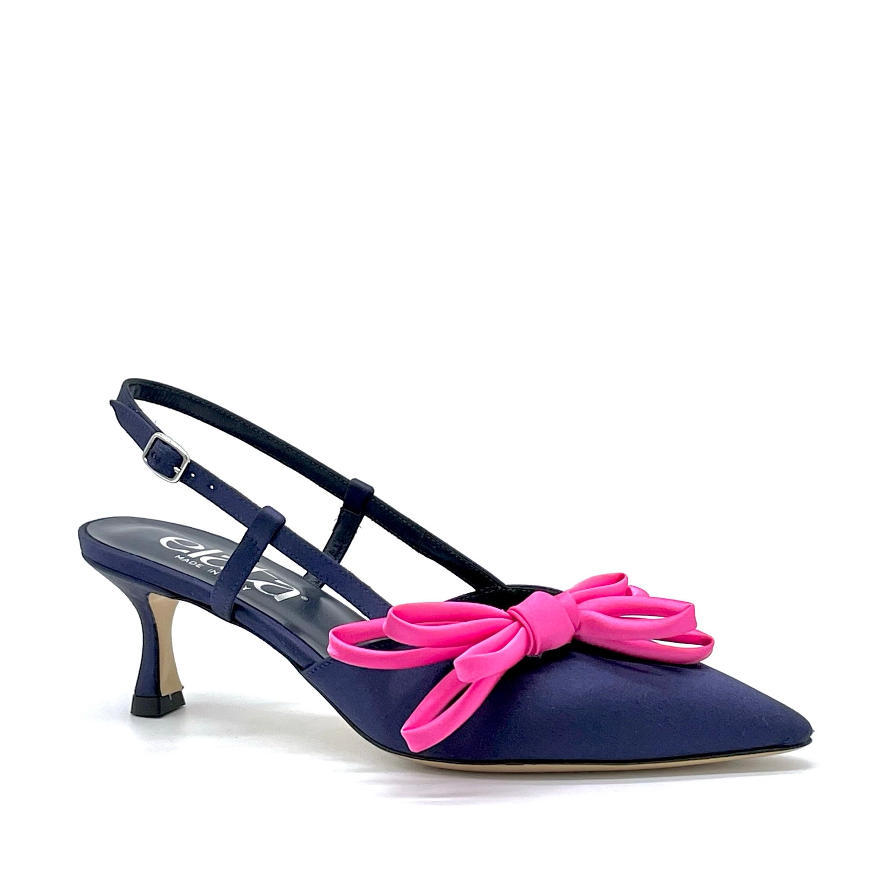 Blue silk slingback with fuchsia silk bow – Cod. 14151
