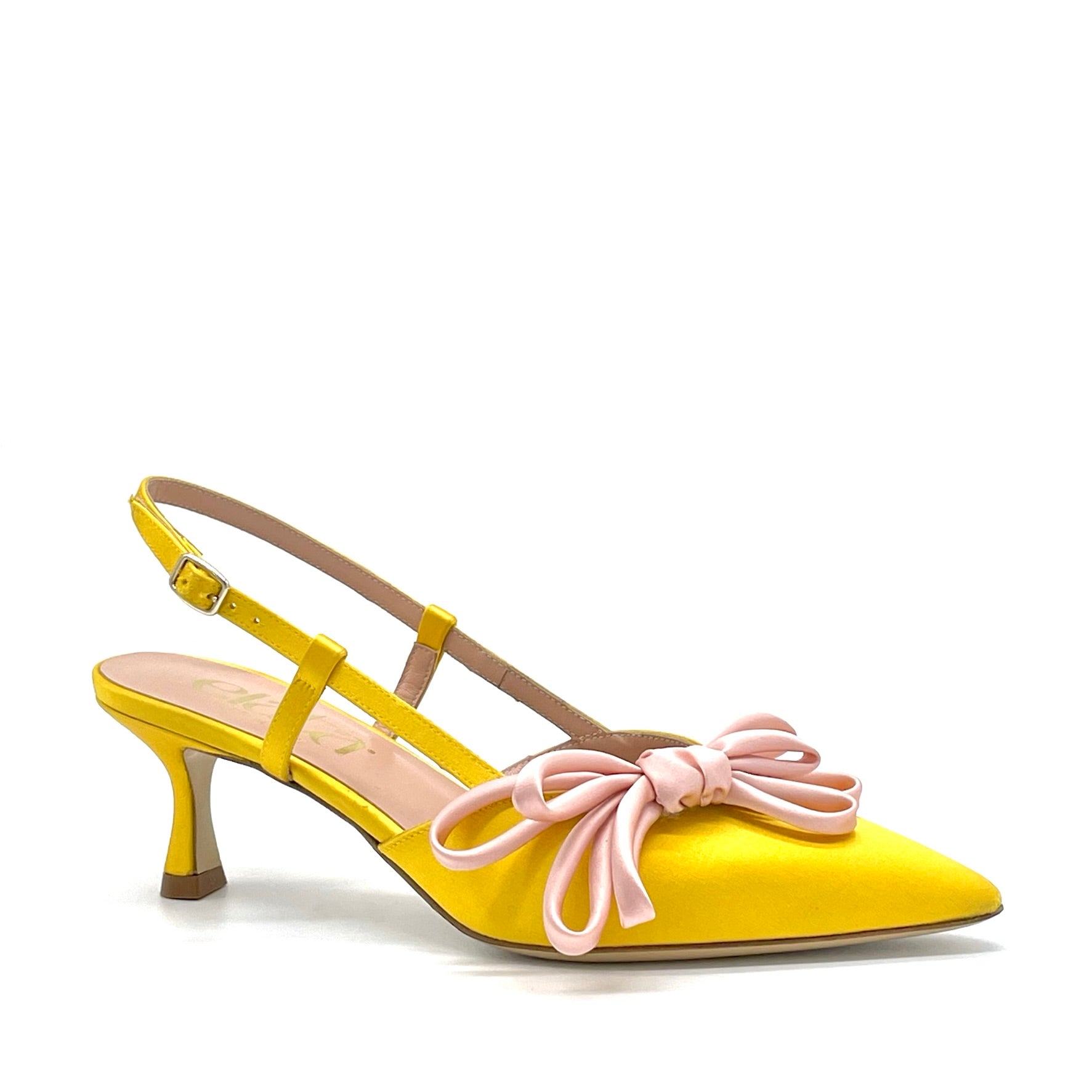 Yellow silk slingback with pink silk bow – Cod. 14151-1