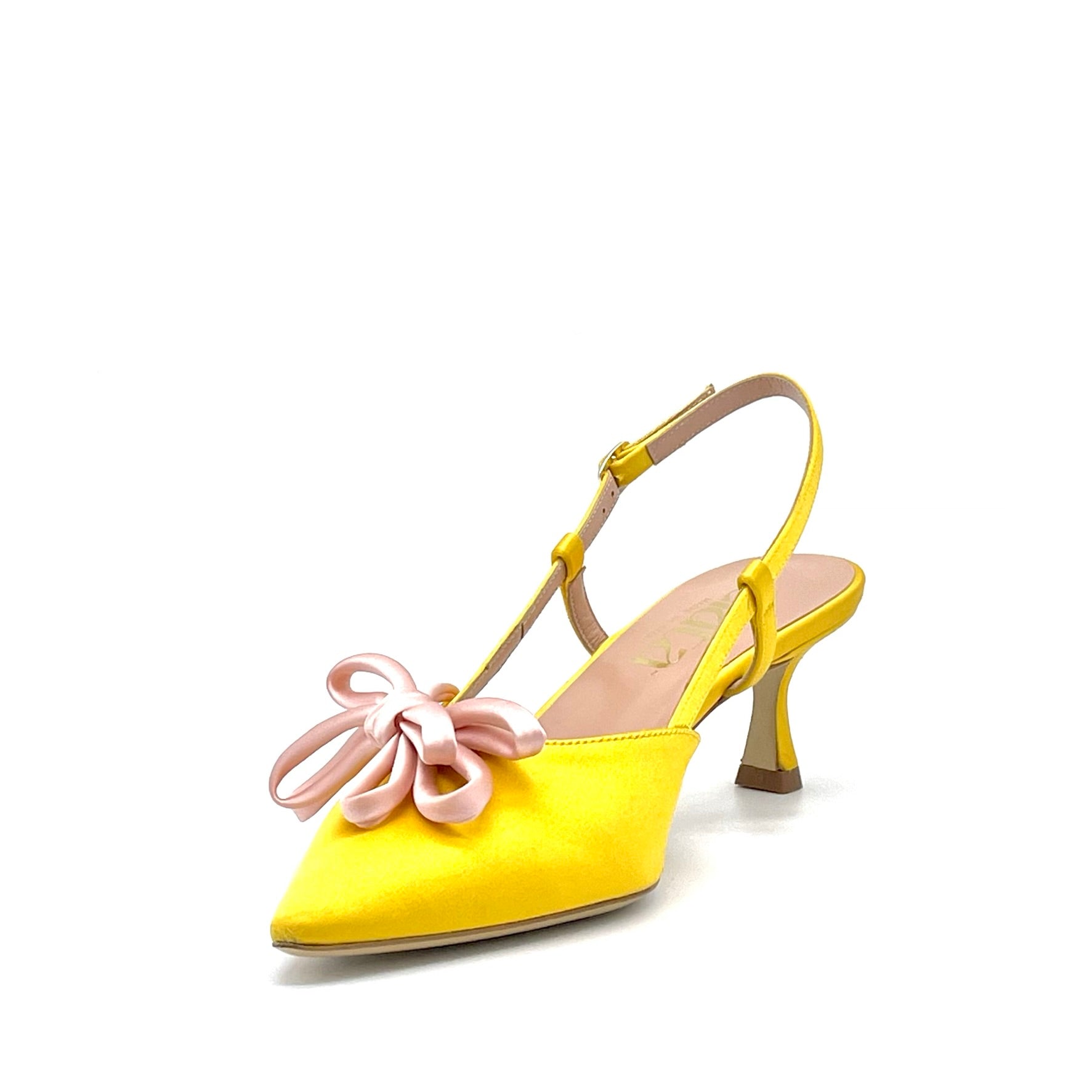 Yellow silk slingback with pink silk bow – Cod. 14151-1