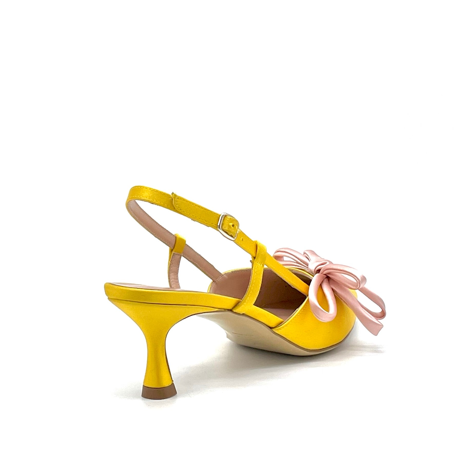 Yellow silk slingback with pink silk bow – Cod. 14151-1
