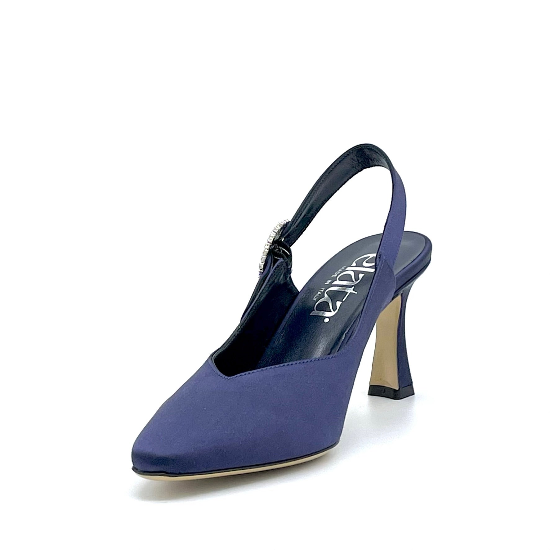 Slingback in raso di seta blu e fibbia gioiello – Cod. 14156