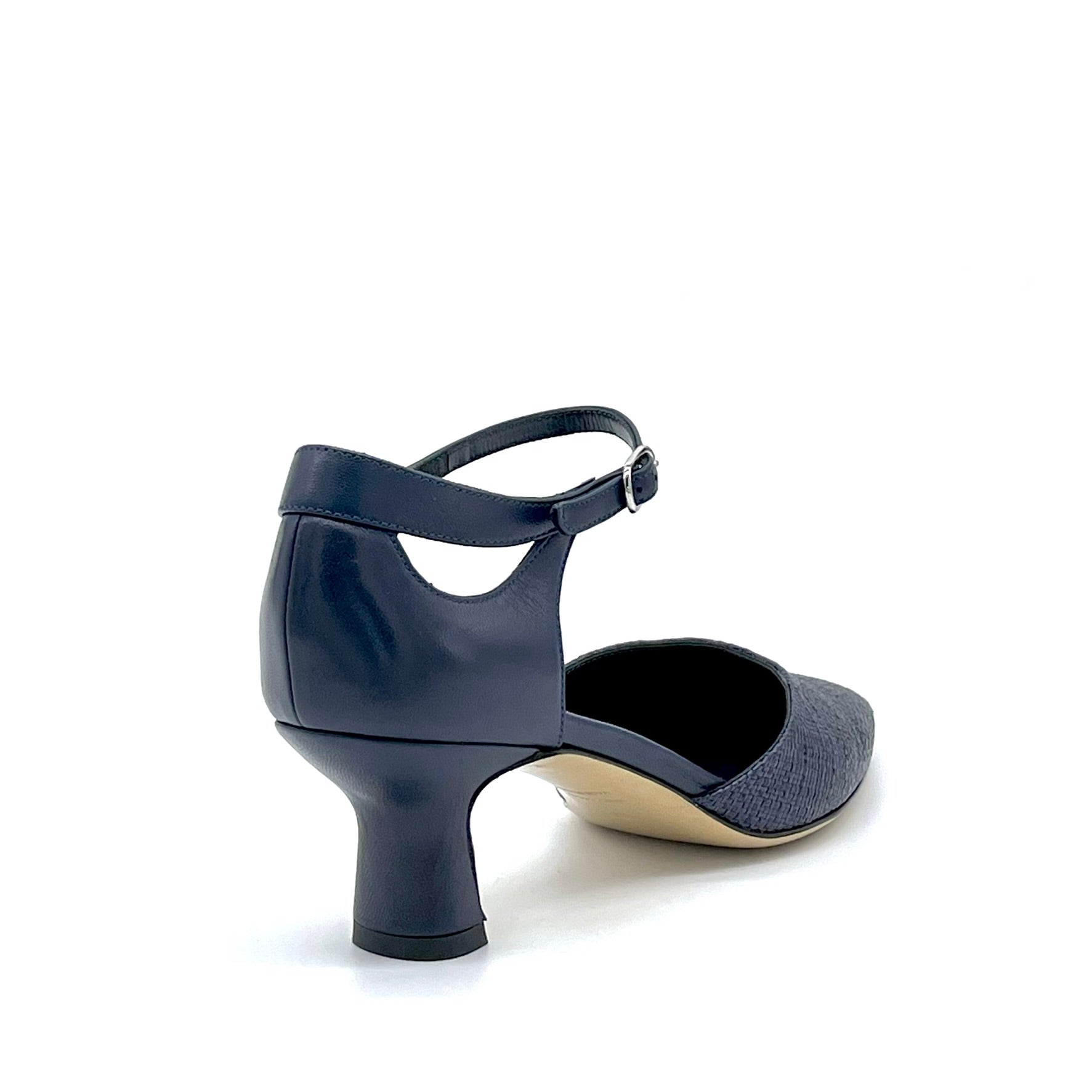 Blue raffia and leather d’orsay with ankle strap – Cod. 14161