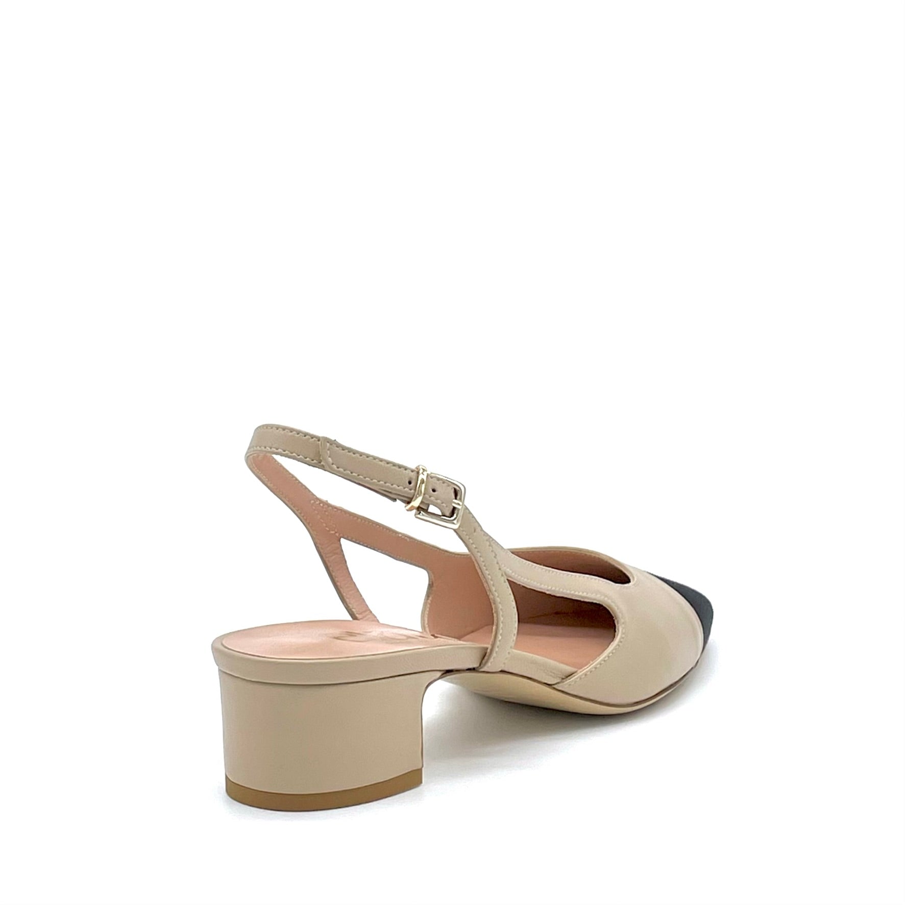 Slingback in pelle beige e tessuto nero – Cod. 14166