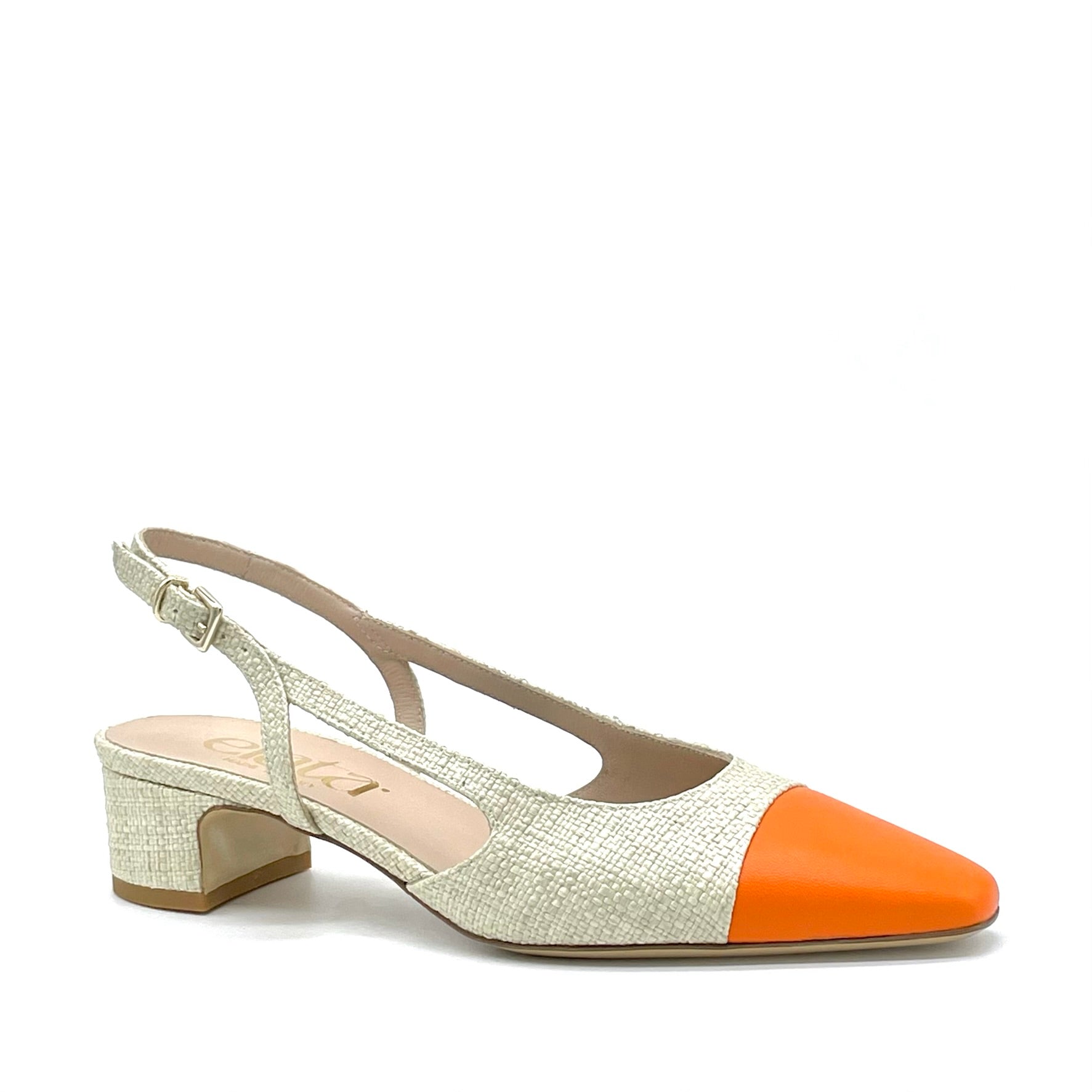 Slingback in rafia beige e pelle arancione – Cod. 14166-1
