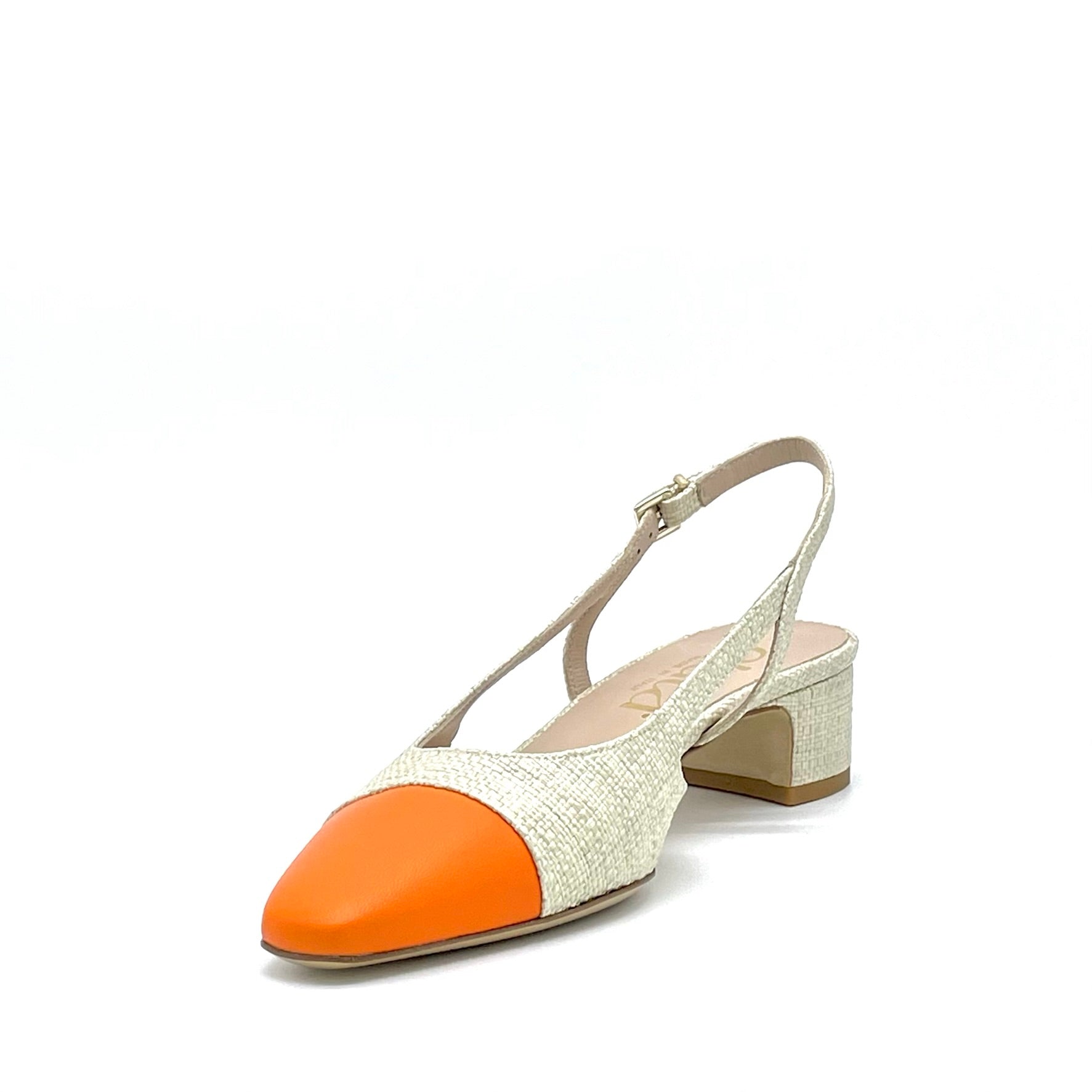Slingback in rafia beige e pelle arancione – Cod. 14166-1