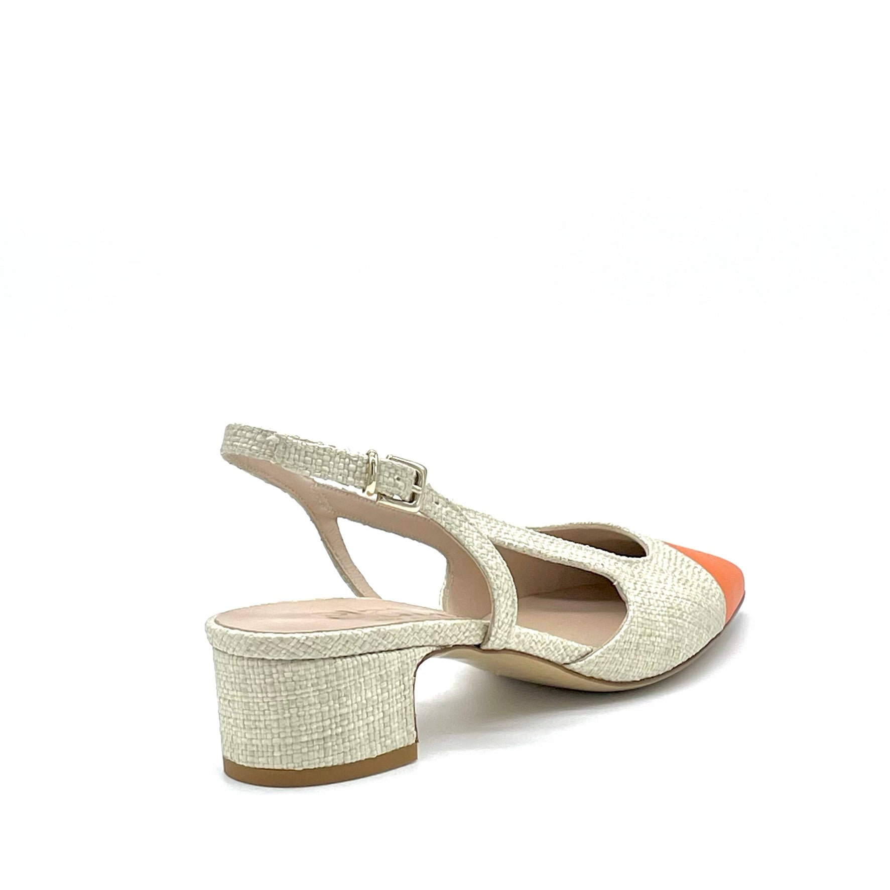 Slingback in rafia beige e pelle arancione – Cod. 14166-1