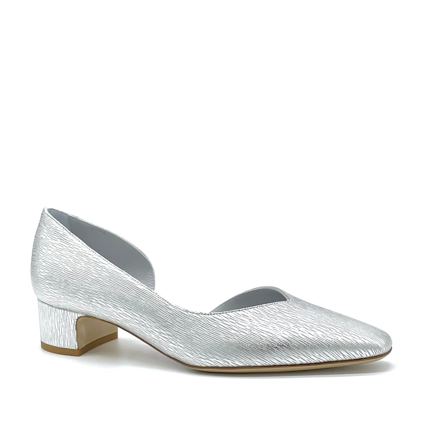 Silver laminate leather pumps with internal opening – Cod. 14168