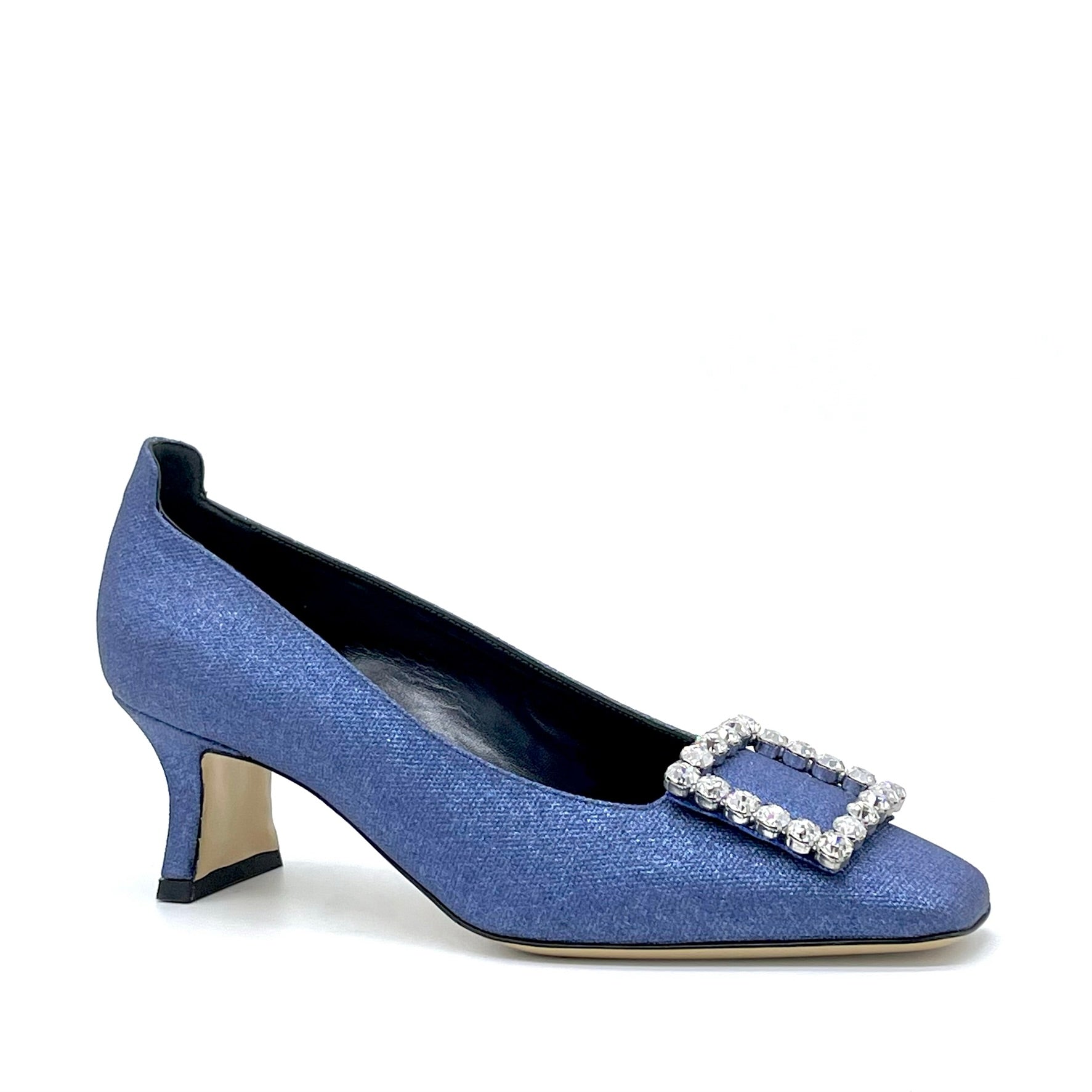 Blue laminate fabric pumps with jewel buckle – Cod. 14171
