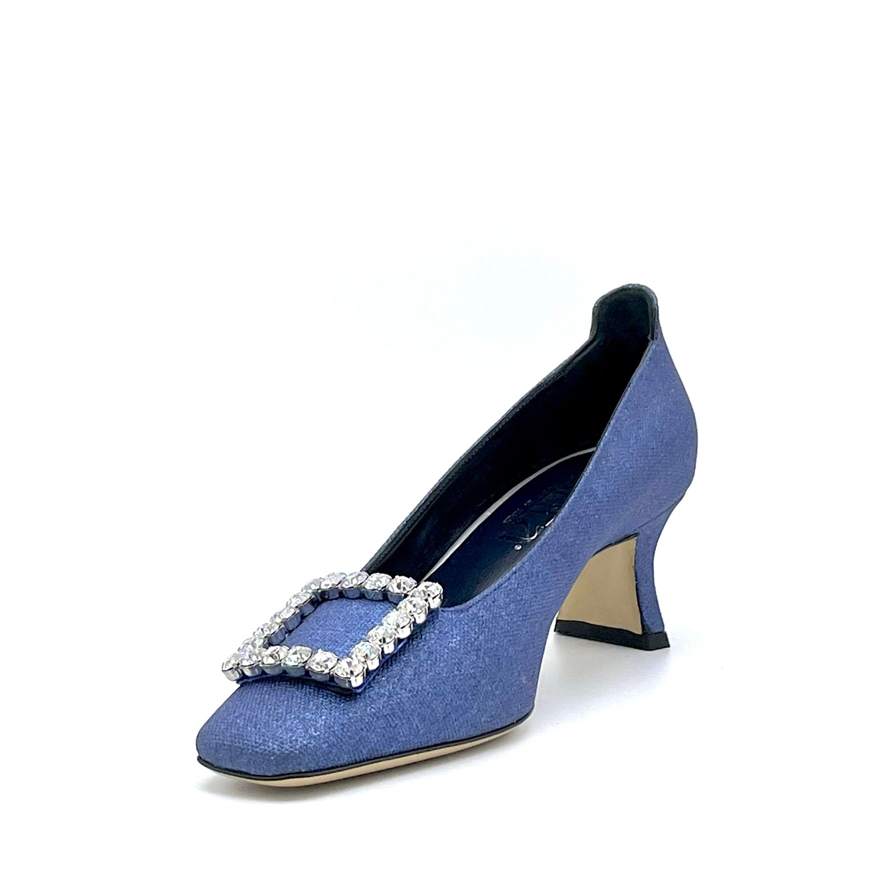 Blue laminate fabric pumps with jewel buckle – Cod. 14171