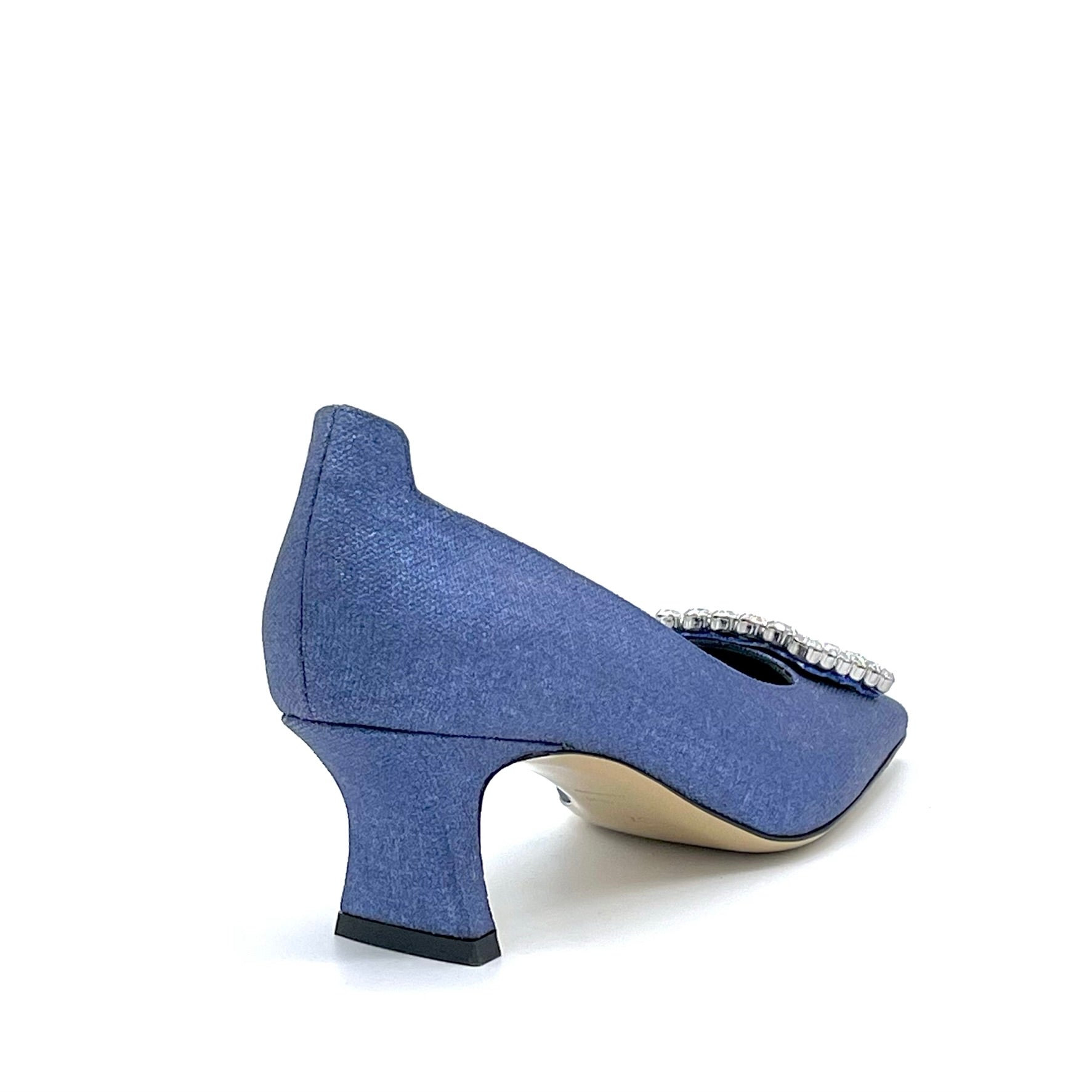 Décollete in tessuto laminato blu e fibbia gioiello – Cod. 14171