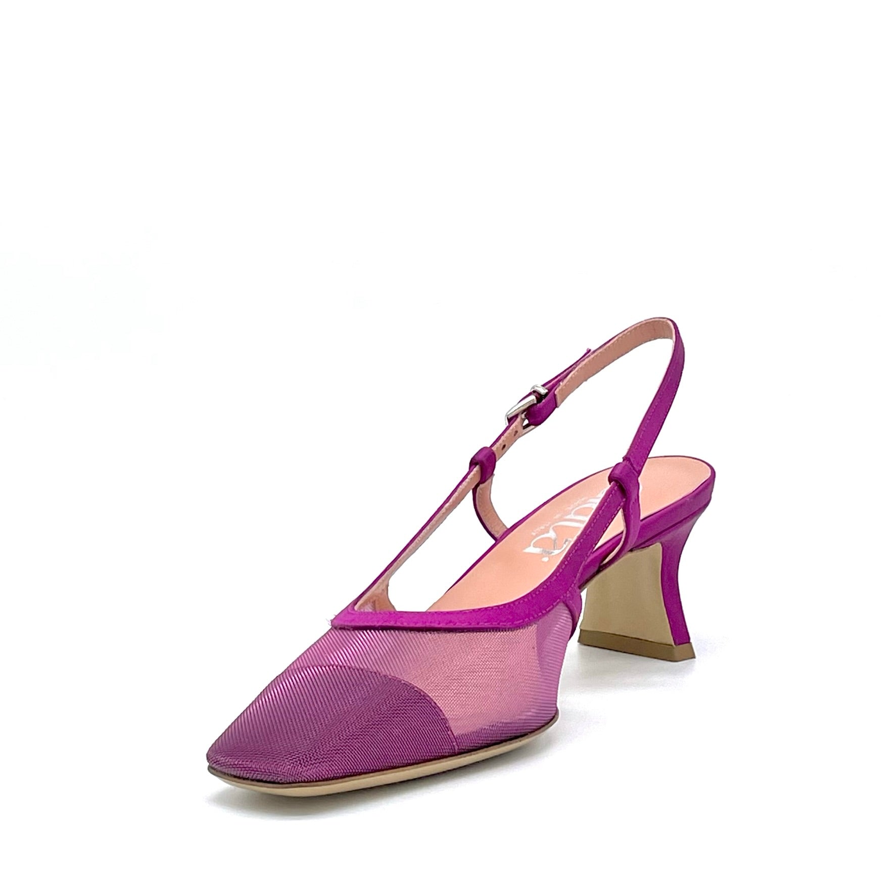 Slingback in raso di seta e rete color ciclamino – Cod. 14172