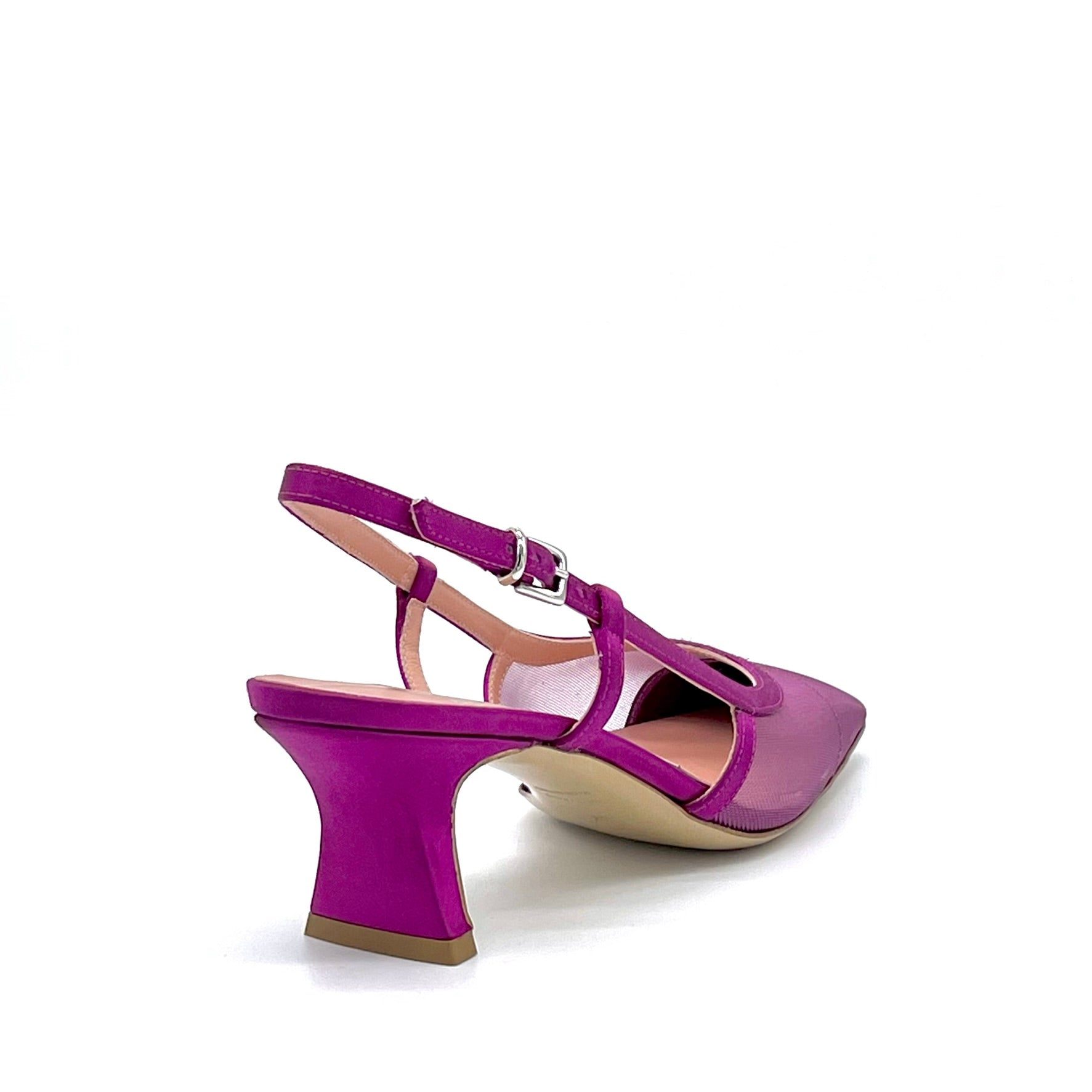 Slingback in raso di seta e rete color ciclamino – Cod. 14172