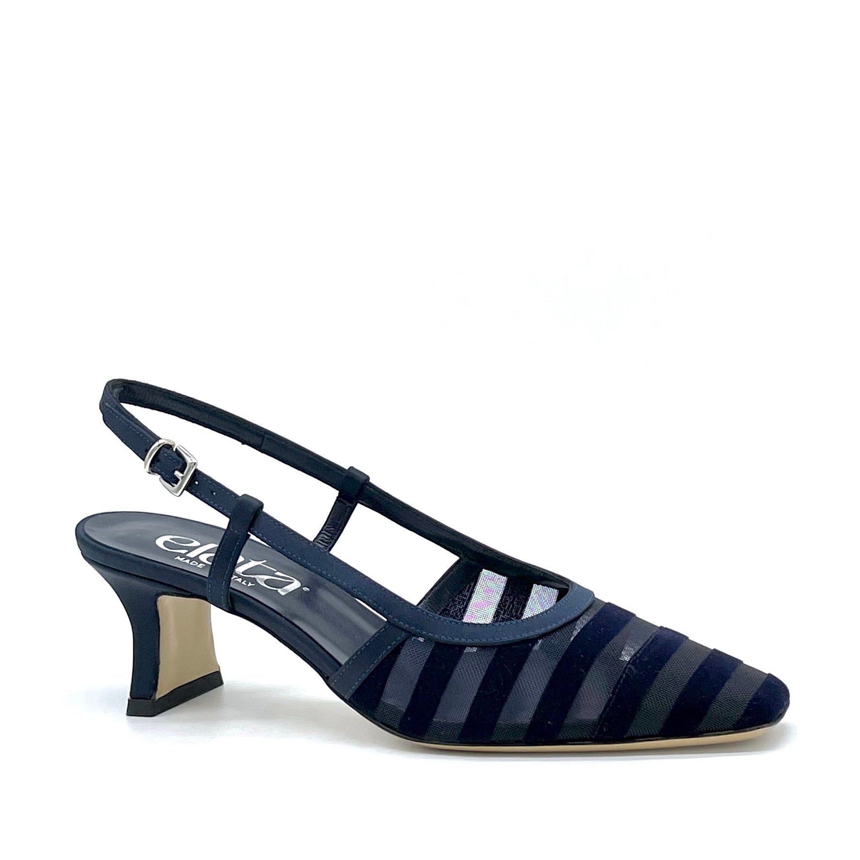 Slingback in raso di seta e rete con inserti in velluto blu – Cod. 14173