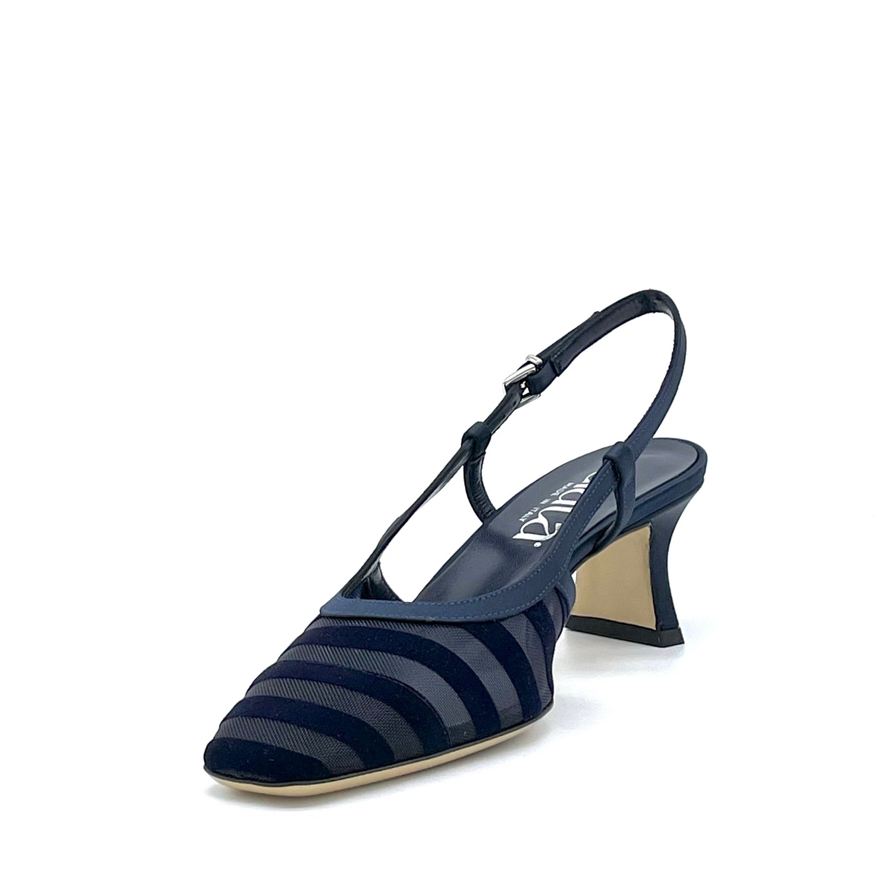 Slingback in raso di seta e rete con inserti in velluto blu – Cod. 14173
