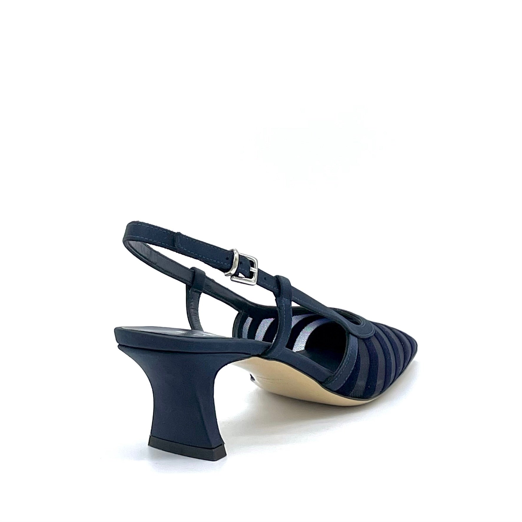 Slingback in raso di seta e rete con inserti in velluto blu – Cod. 14173