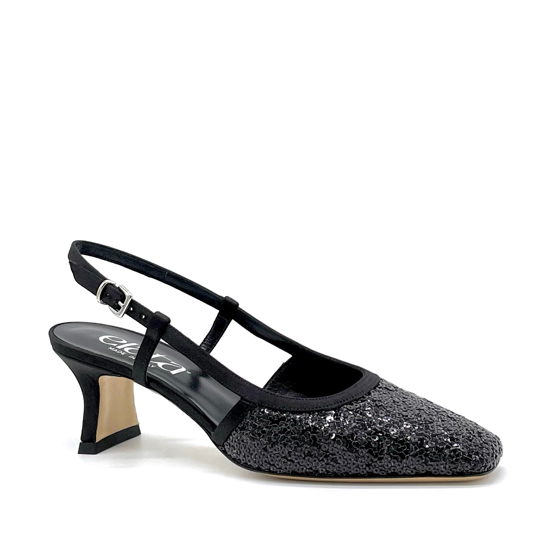 Black silk and paillettes fabric slingback – Cod. 14174