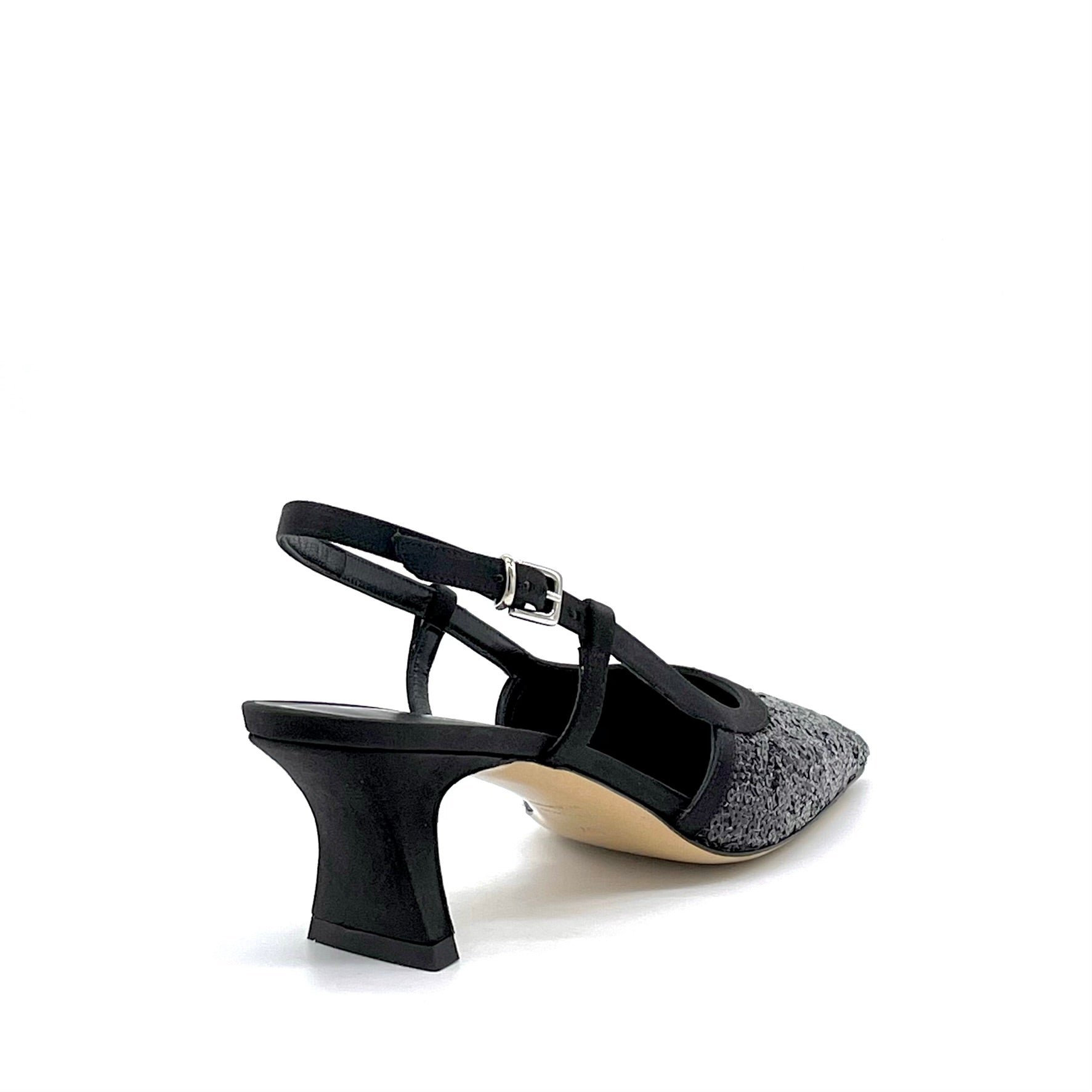 Black silk and paillettes fabric slingback – Cod. 14174