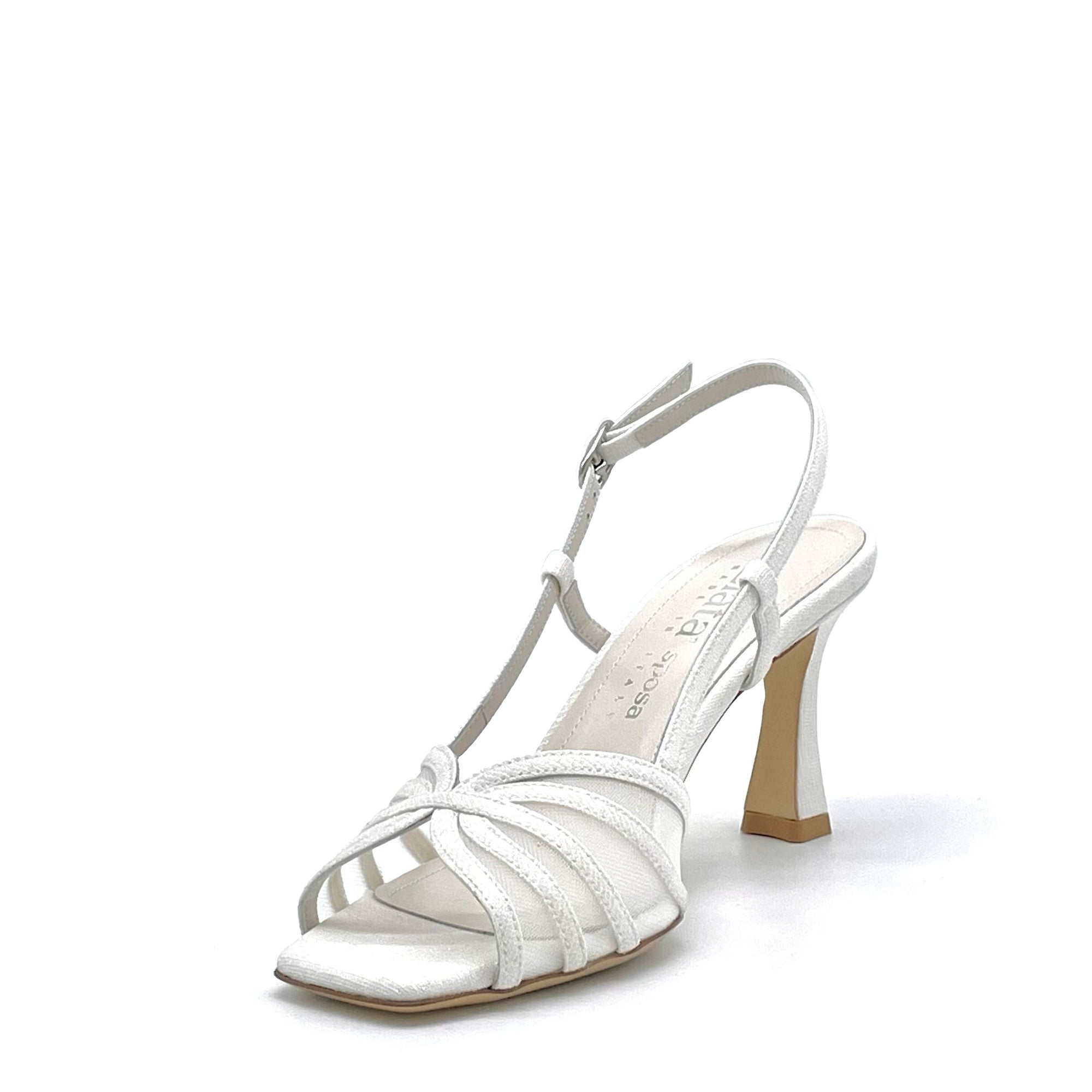 White laminate fabric sandal with mesh insert – Cod. S2431