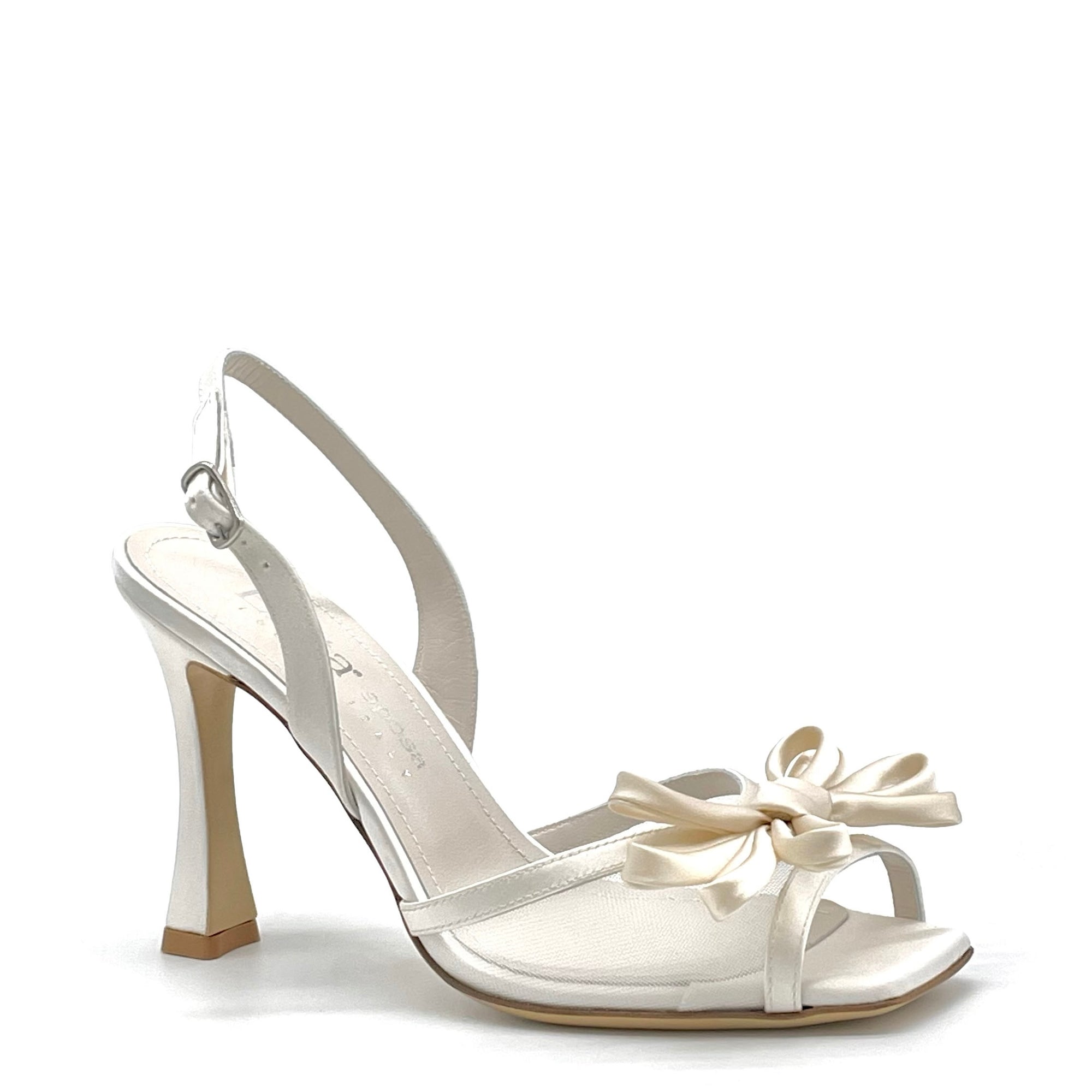 White Silk sandal with mesh insert and white bow – Cod. S2432