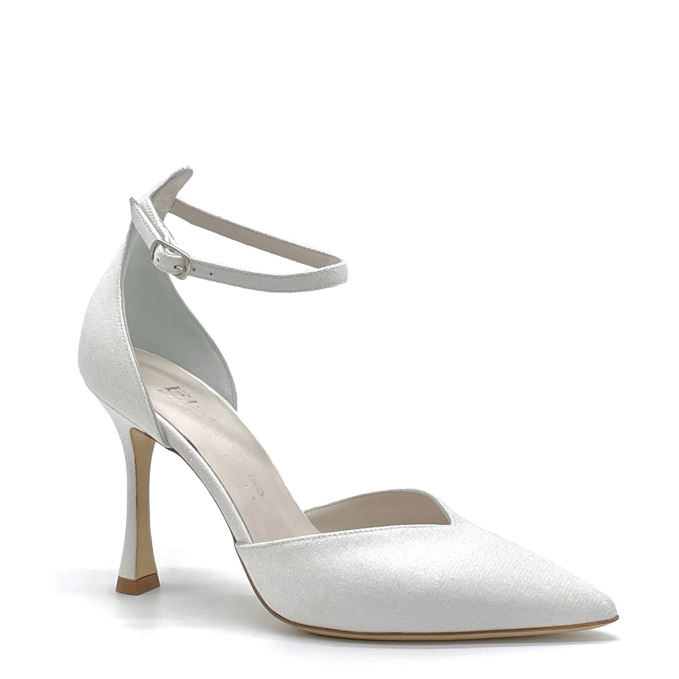 White laminate fabric d’orsay with ankle strap – Cod. S2437