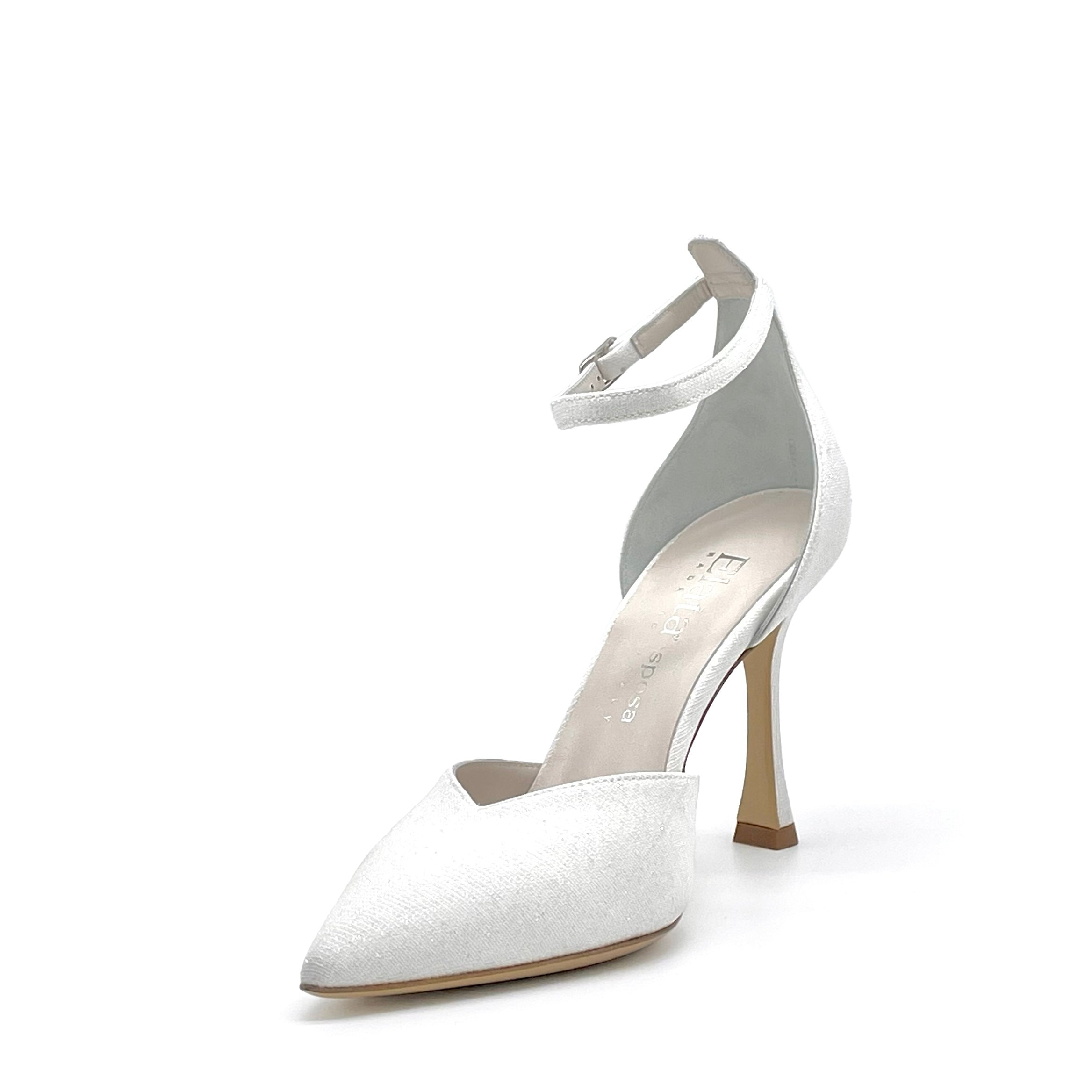 White laminate fabric d’orsay with ankle strap – Cod. S2437