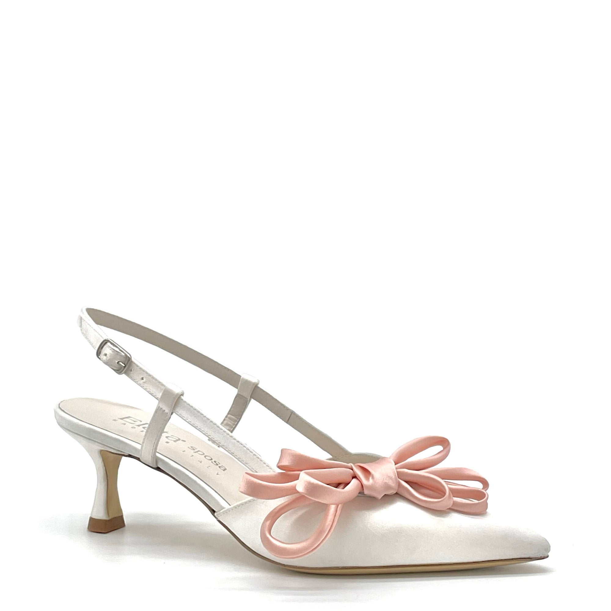 White silk slingback with silk pink bow – Cod. S2438