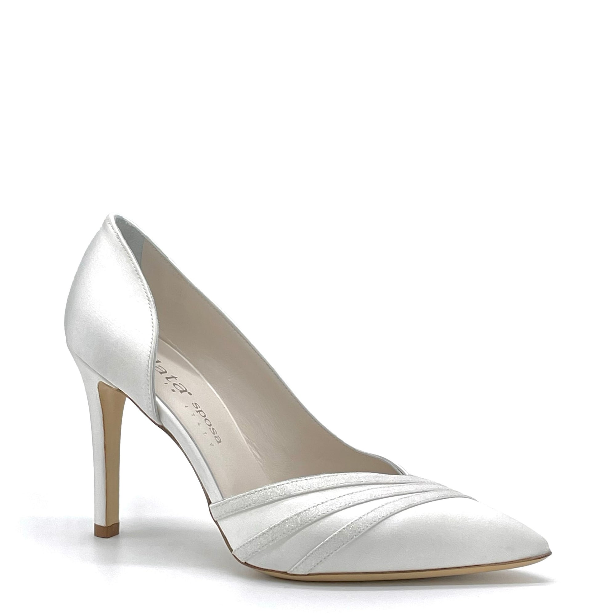 Décolleté in raso di seta bianco con inserti in tessuto laminato – Cod. S2442