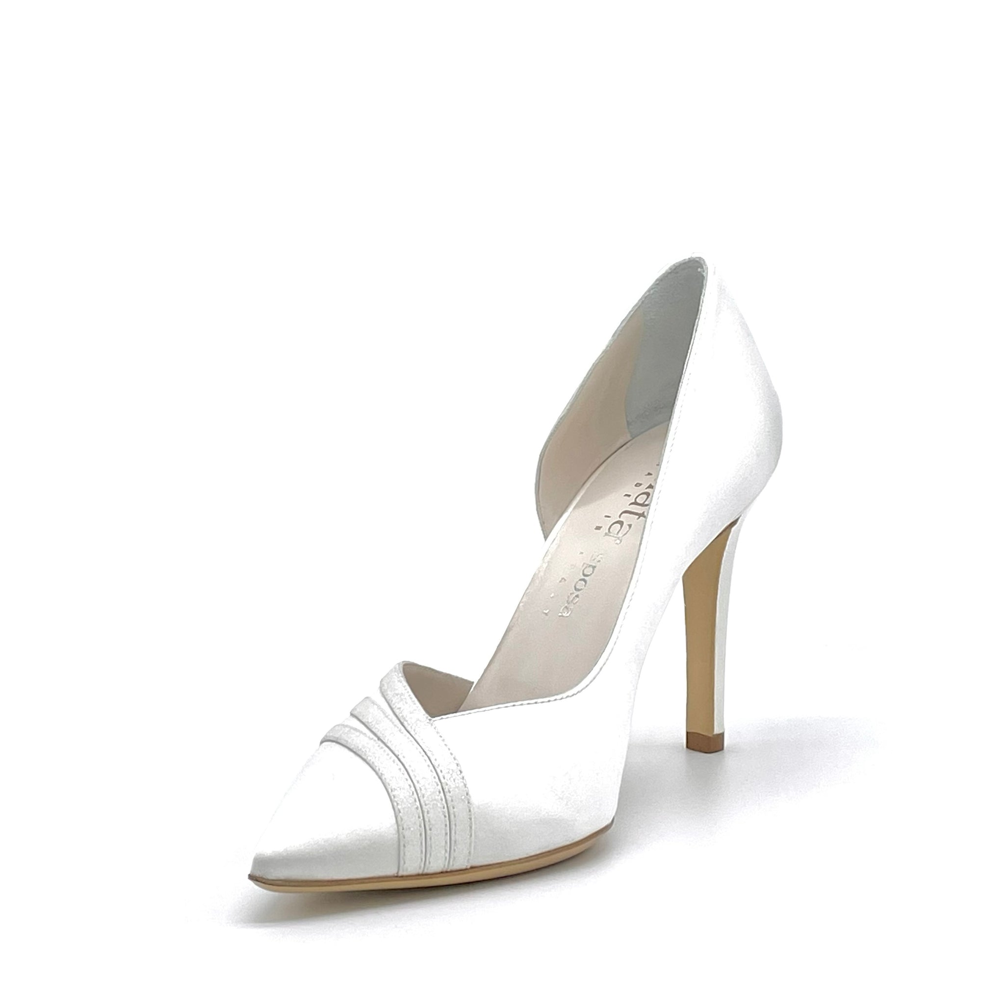 White silk Décolleté with external opening and laminate fabric details – Cod. S2442