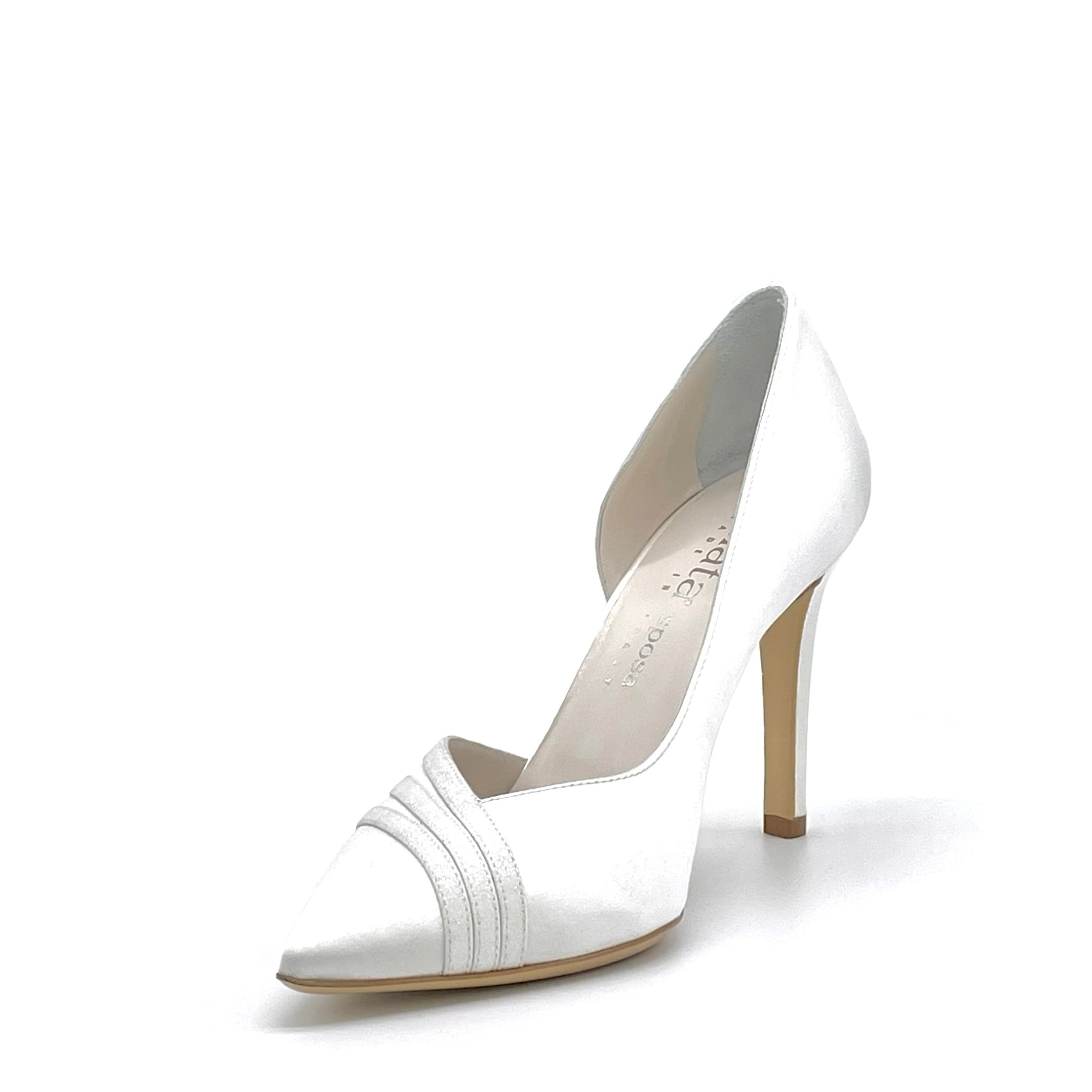 Décolleté in raso di seta bianco con inserti in tessuto laminato – Cod. S2442