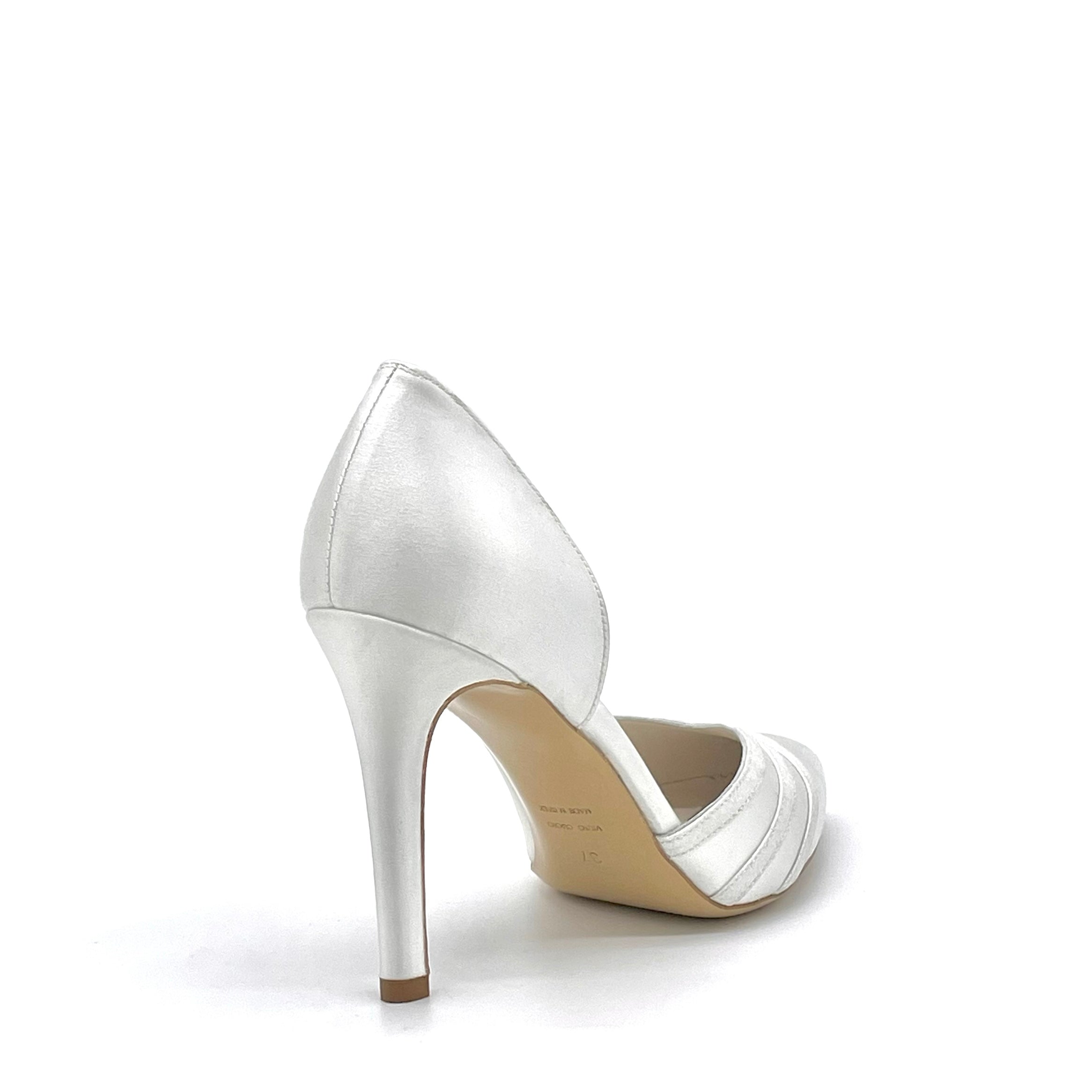 Décolleté in raso di seta bianco con inserti in tessuto laminato – Cod. S2442