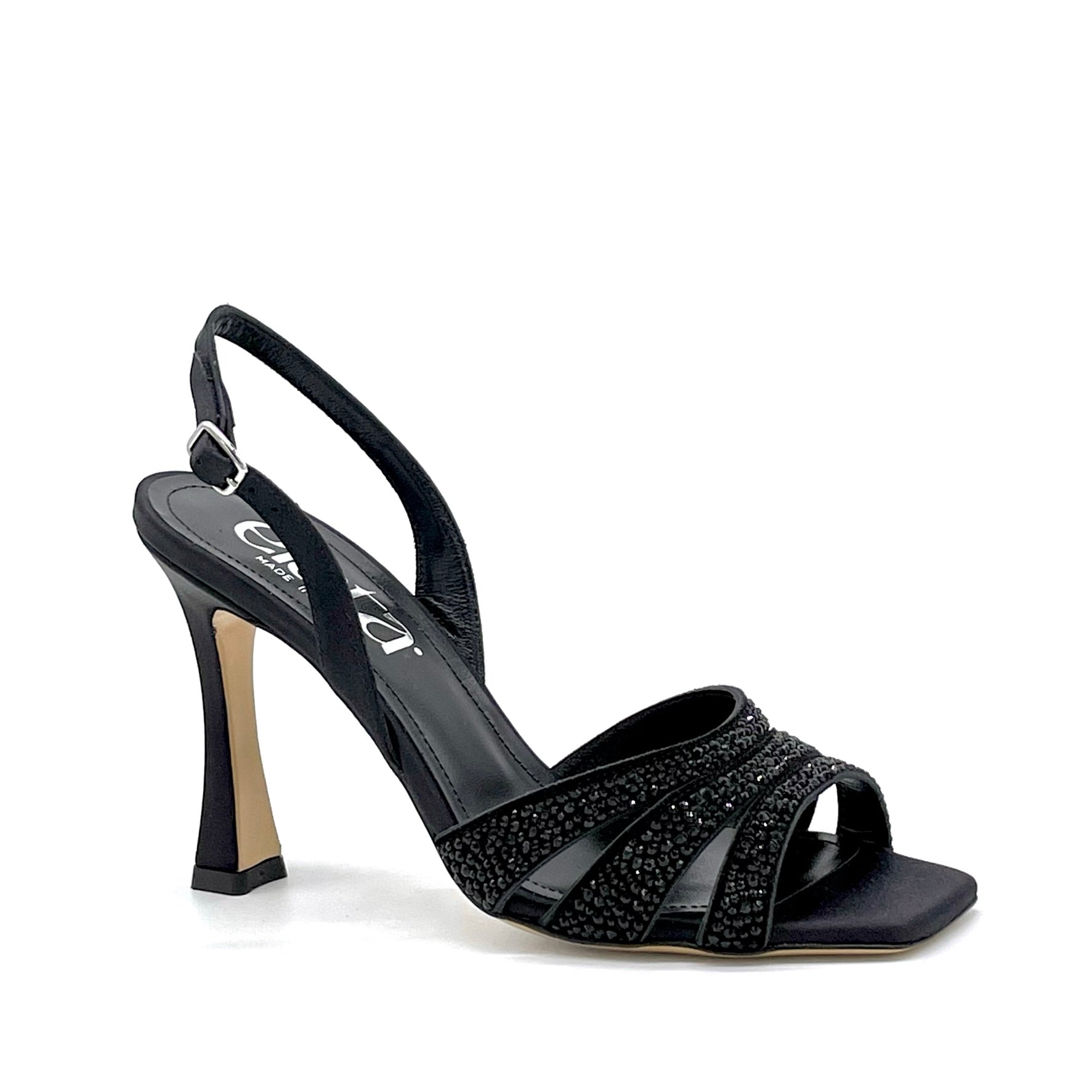 Black silk sandal with rhinestones – Cod. 14103