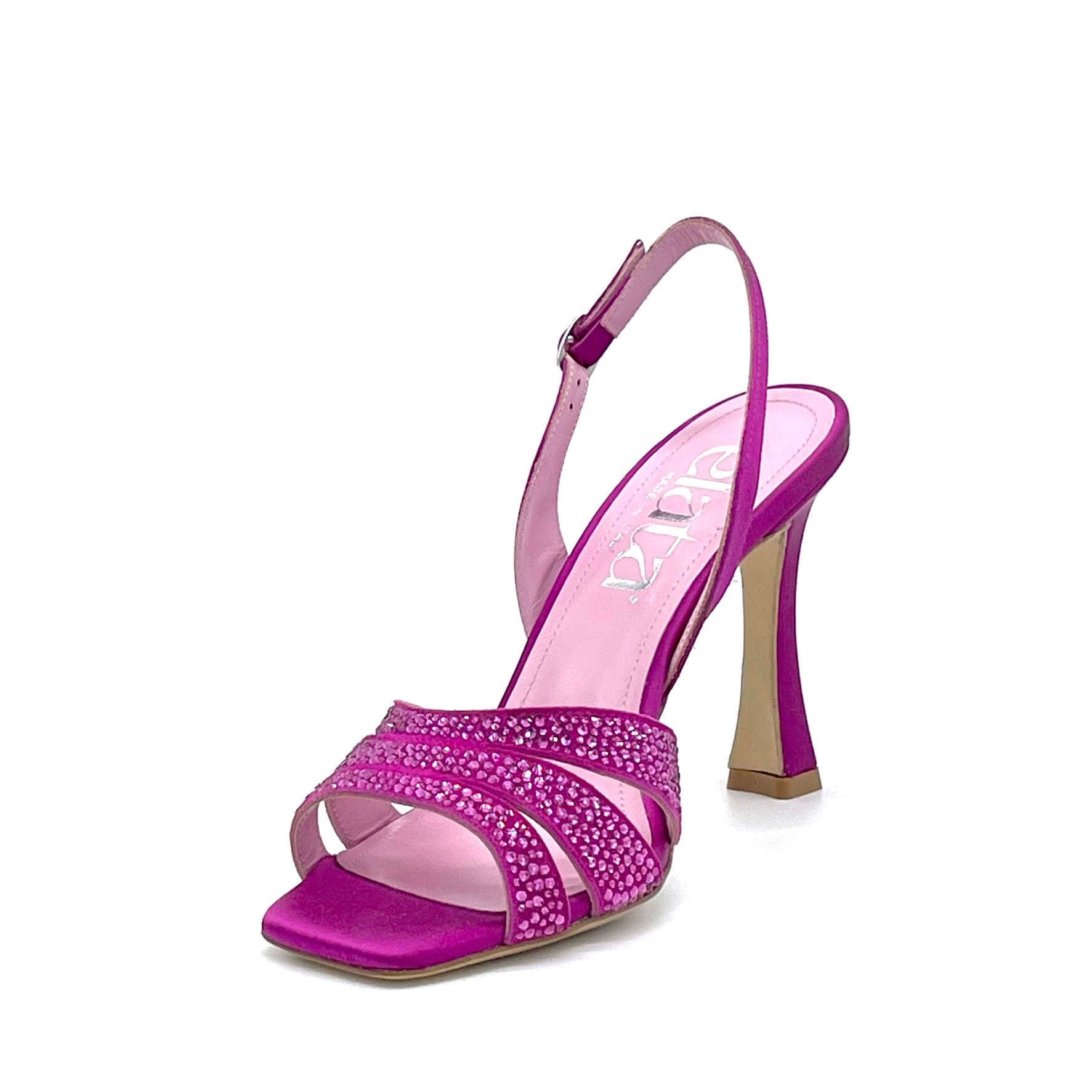 Cyclamen colored silk sandal with rhinestones – Cod. 14103-1